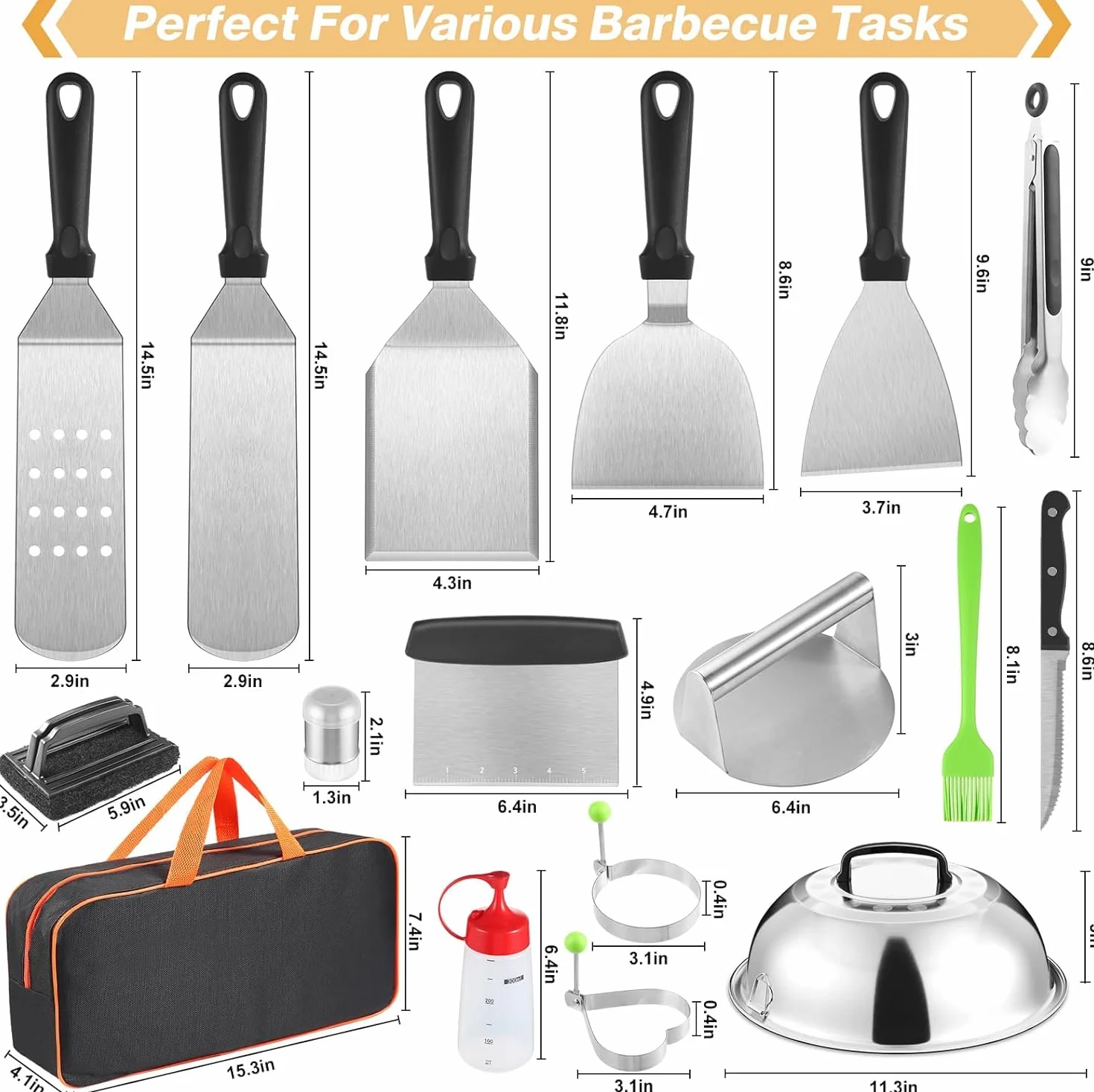 Zestaw akcesoriów do grilla, 20 szt. płaskich akcesoriów do grilla Blackstone Camp Chef, zestaw metalowych szpatułek z prasą do burgerów, osłona do nalewania, kopuła do topienia, szczypce
