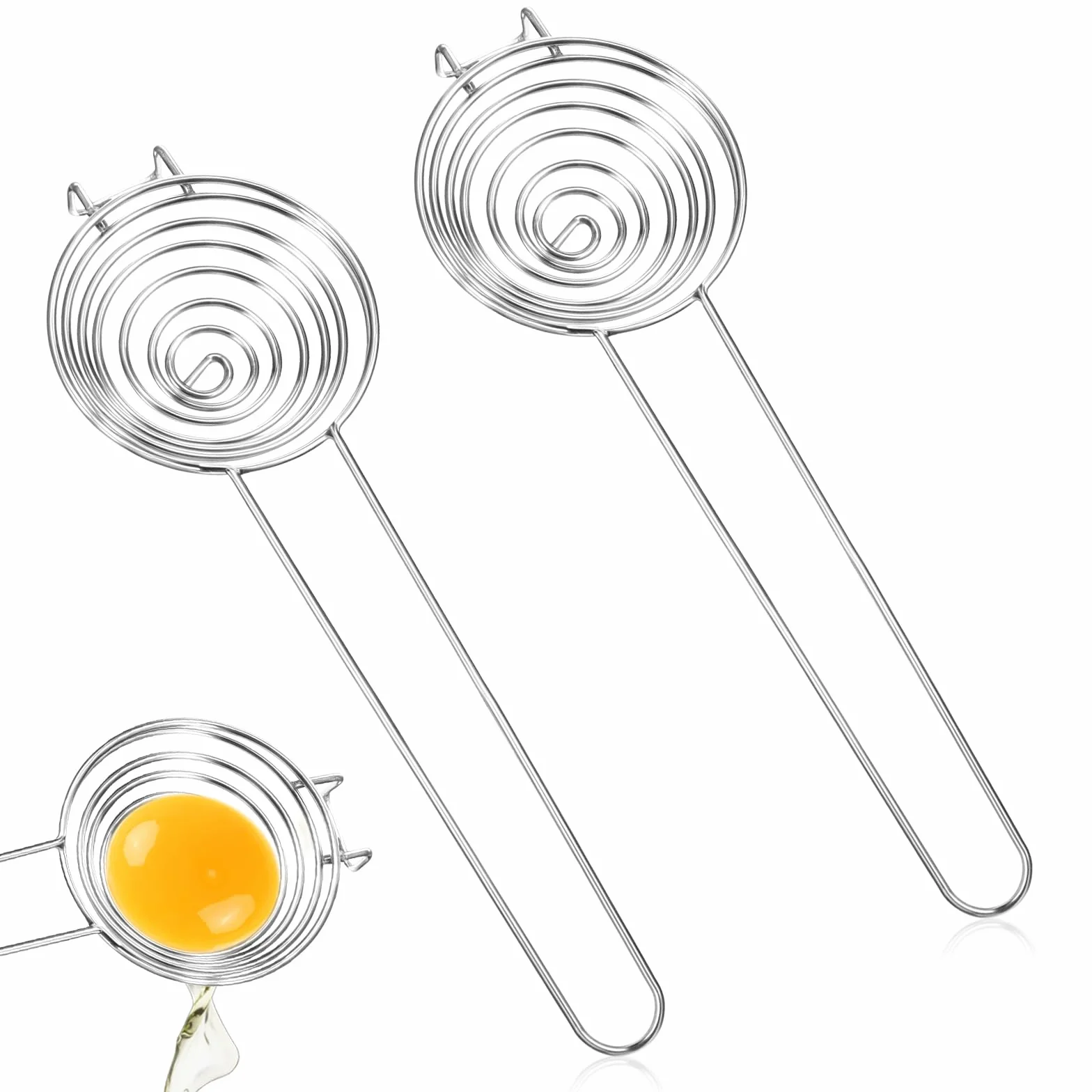 Dimeho Separator jajek 2 szt. narzędzie do separacji żółtka ze stali nierdzewnej z długim uchwytem jajko białe żółtko filtr do przesiewania jajek rozdzielacz jajek narzędzie kuchenne do pieczenia
