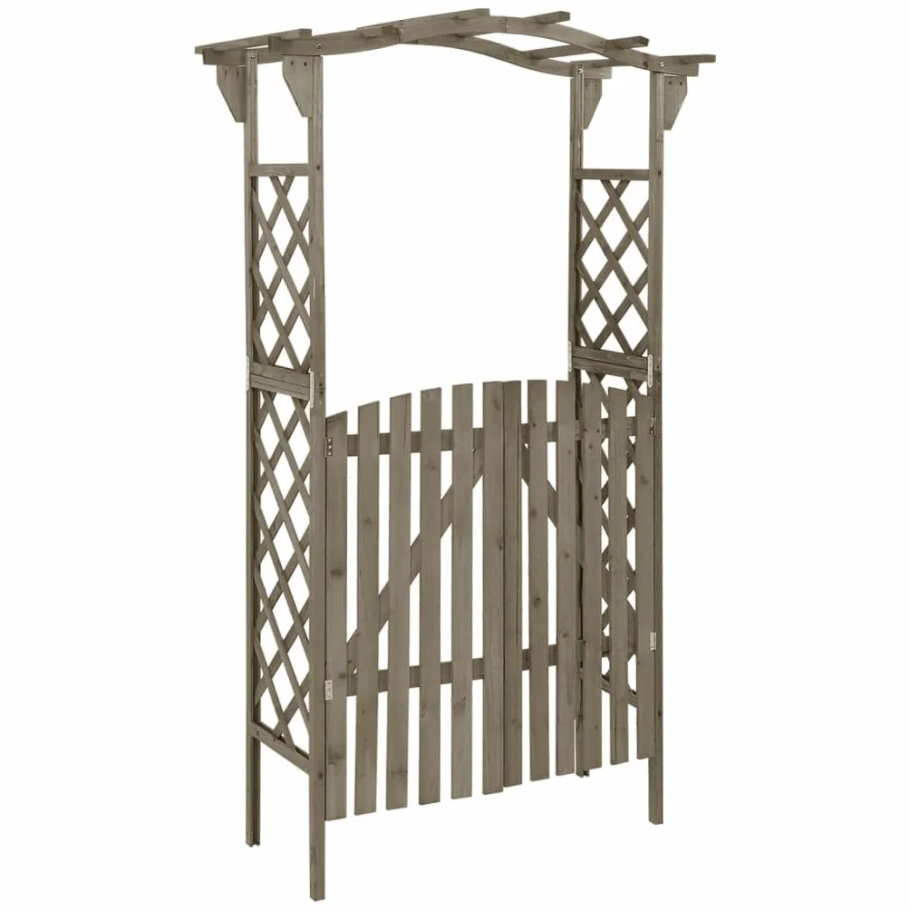 vidaXL Pergola z furtką, 116x40x204 cm, szara, lite drewno jodłowe, drewniana pergola, bramka ogrodowa, furtka ogrodowa, drewniane pergole