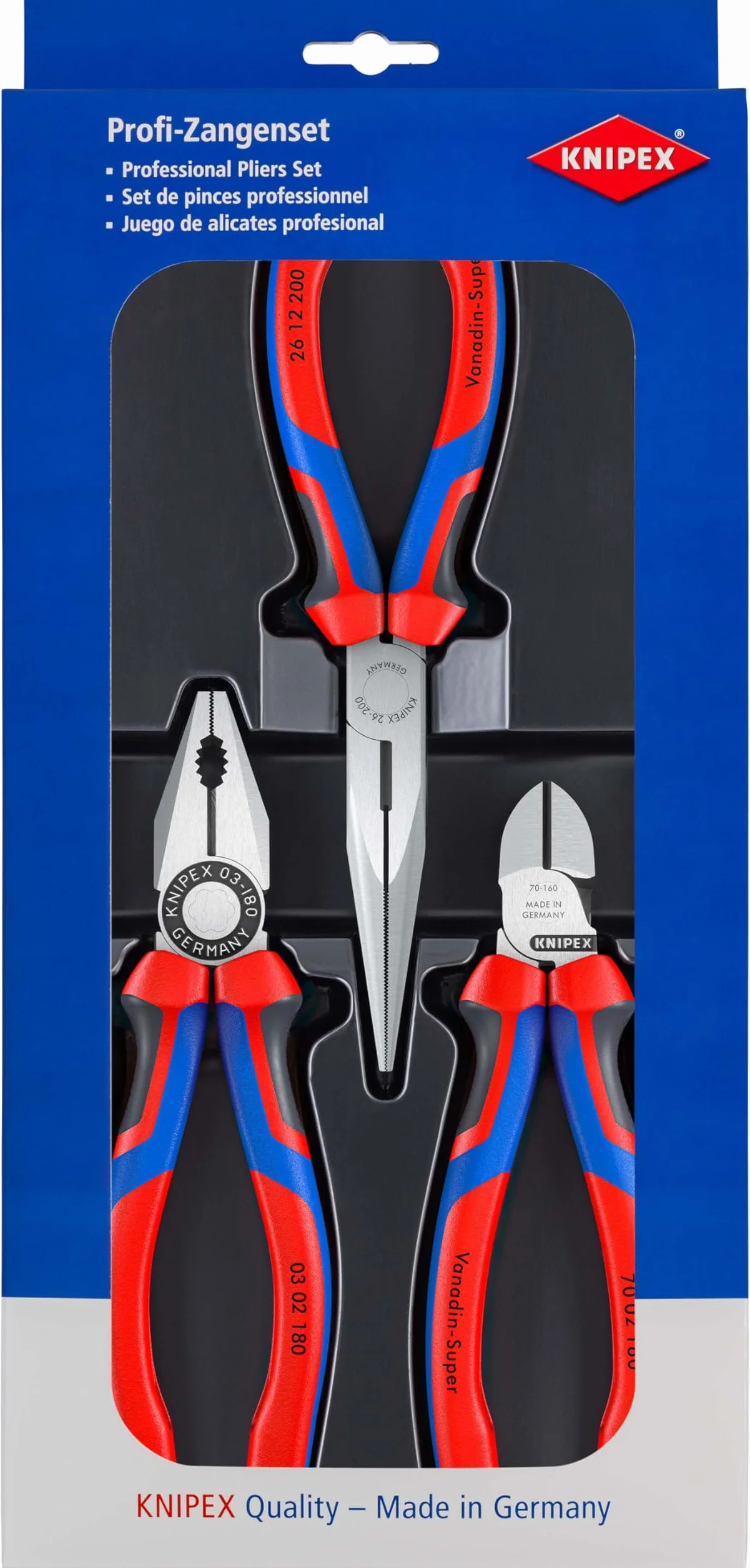 KNIPEX Zestaw szczypiec do prac warsztatowych i serwisowych 1 x 03 02 180, 1 x 26 12 200, 1 x 70 02 160, 00 20 11