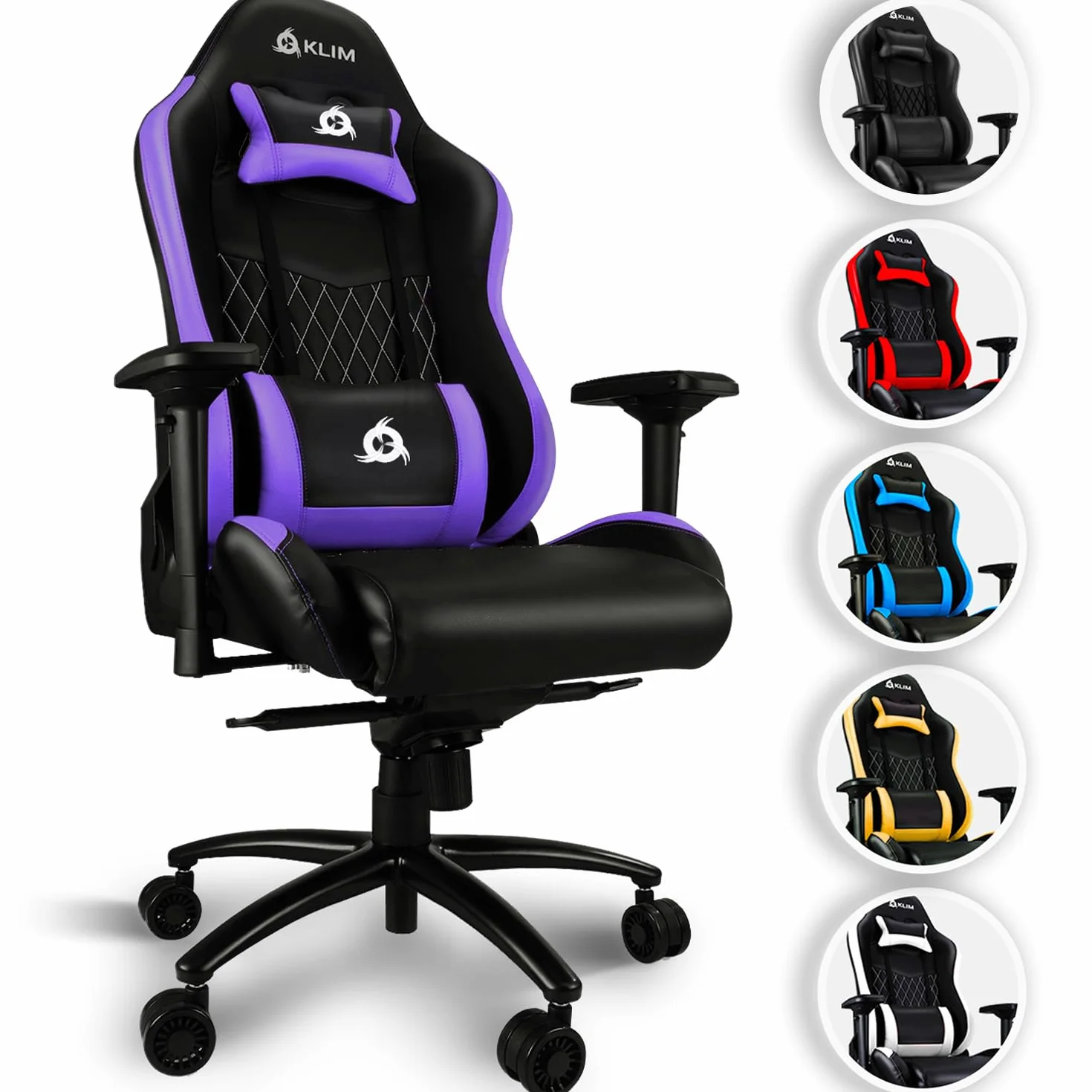 KLIM eSports Gaming Chair + z obsługą lędźwi i szyi + regulowany fotelik gier + ergonomiczny krzesło PC + skóra syntetyczna i materiały premium + Nowa wersja Czarny