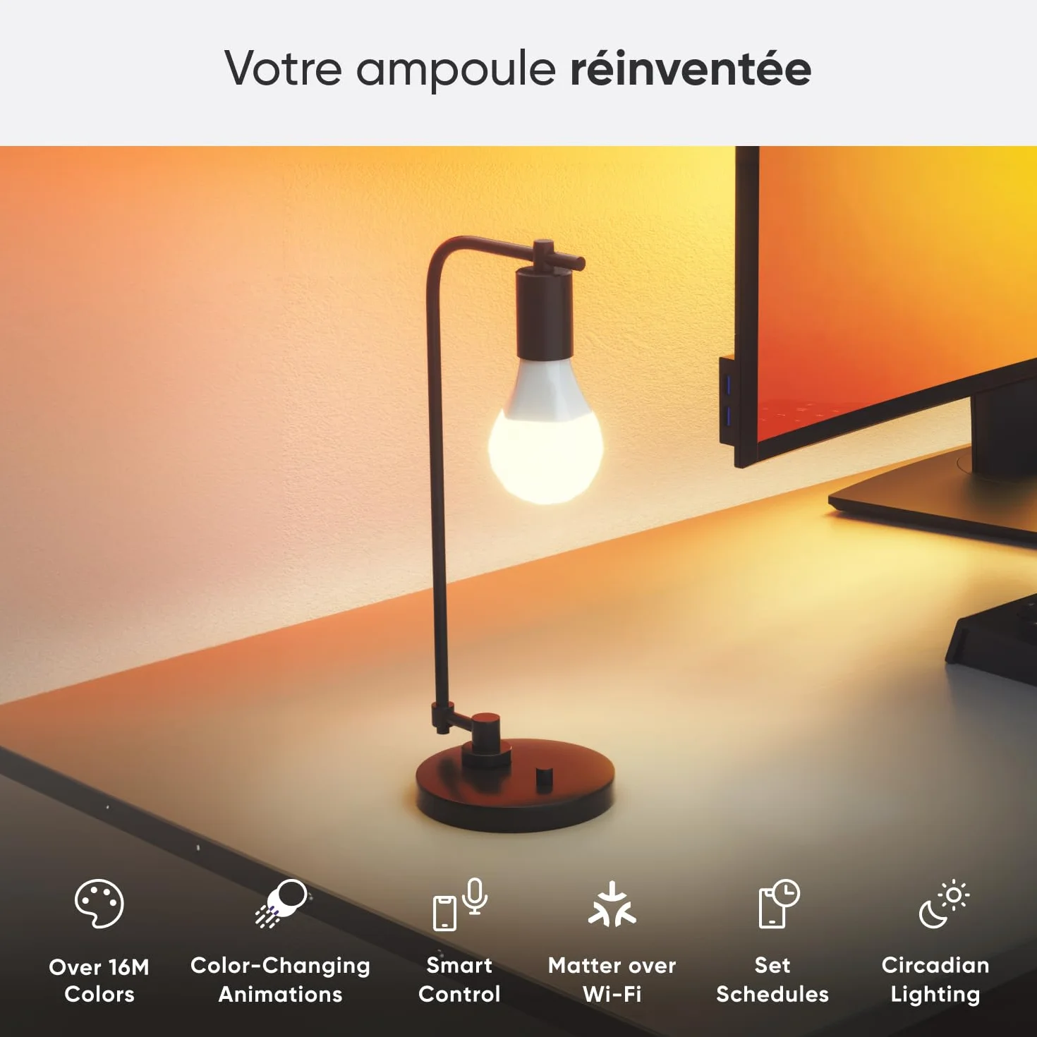 Nanoleaf Matter Essentials żarówki WLAN E27, 4 inteligentne lampy LED RGBW – 16 mln kolorów, indywidualne harmonogramy, sterowanie za pomocą aplikacji i głosu (kompatybilne z Alexa, Apple i Google