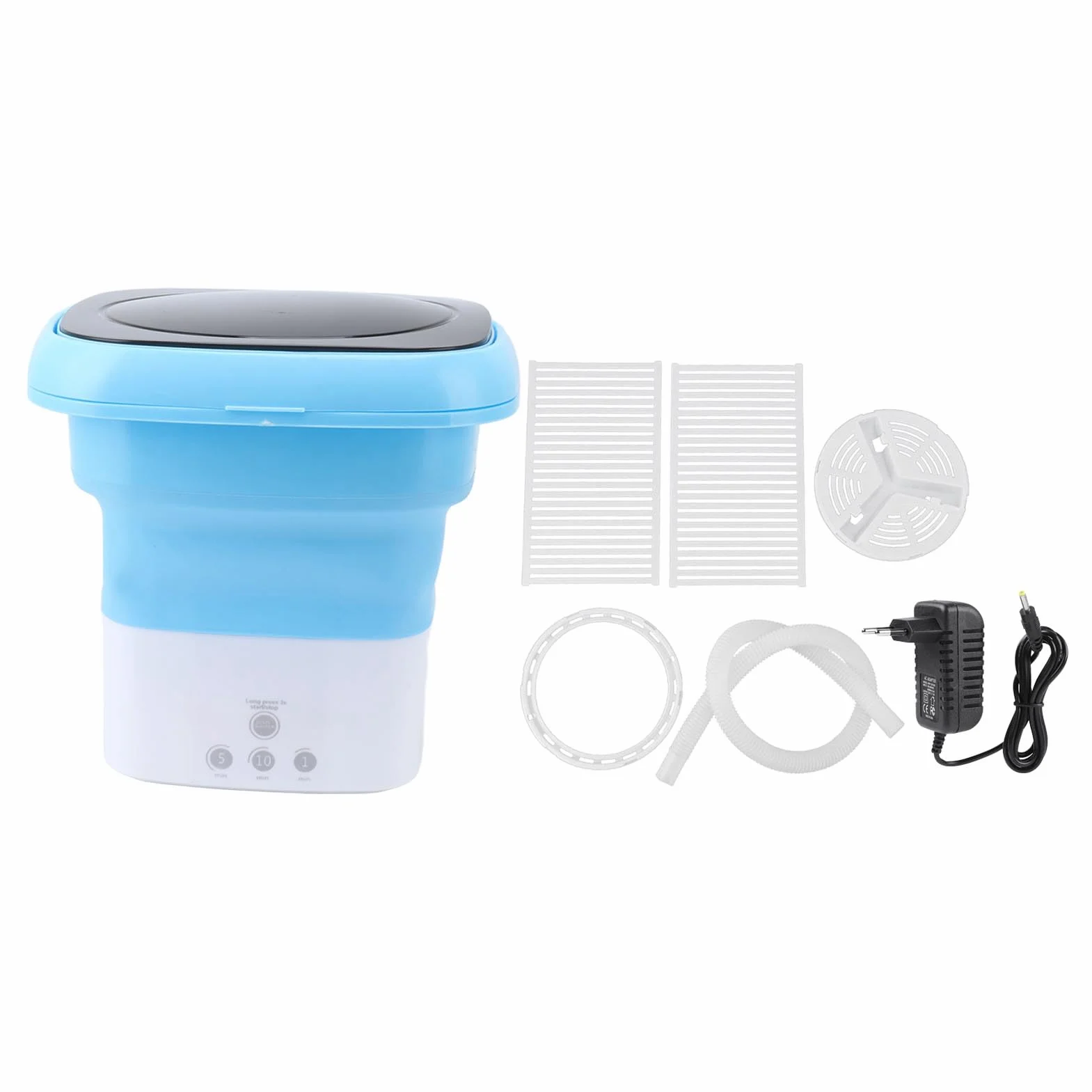 Mini Składana Podkładka Przenośna Pralka z Wiadrem do Użytku Domowego Wielofunkcyjna Pralka Rura Spustowa Adapter do Ubranek dla Dzieci (niebieski + biały)