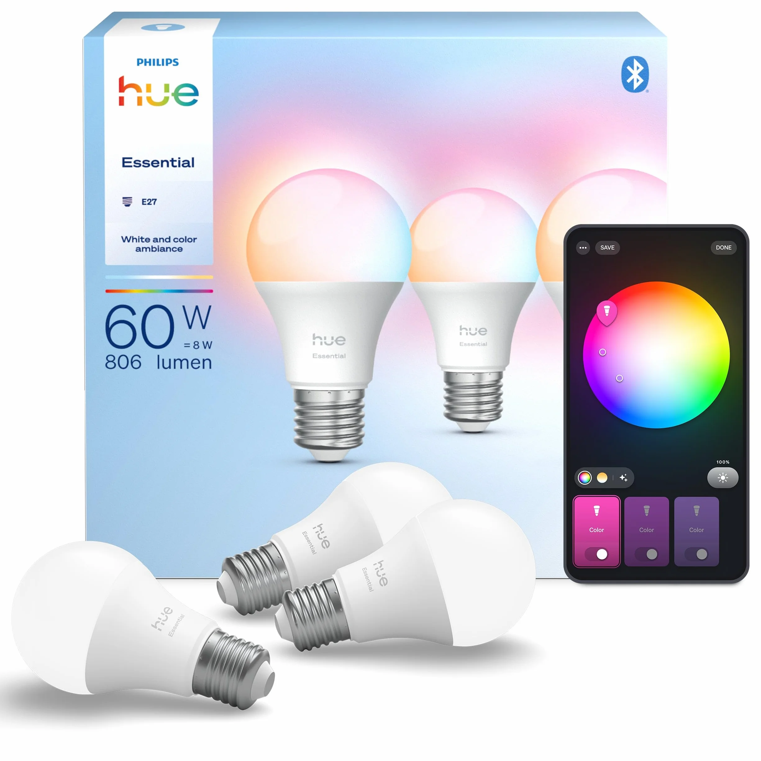 Philips Hue Essential E27 A60 żarówki 8 W, 3 szt