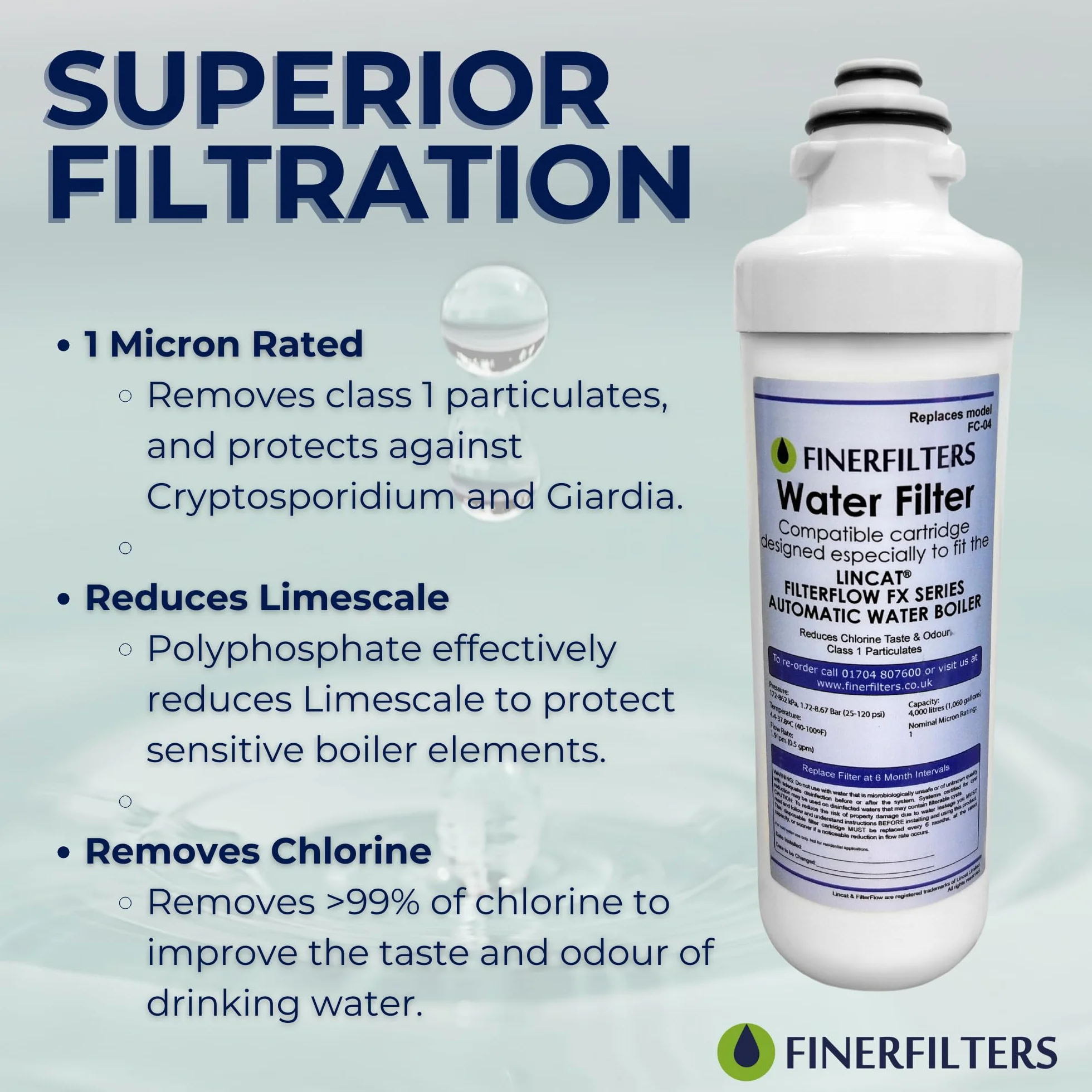 Filtr do wody Finerfilters FC04 kompatybilny ze wszystkimi kotłami LINCAT FilterFlow FX (2 szt.)