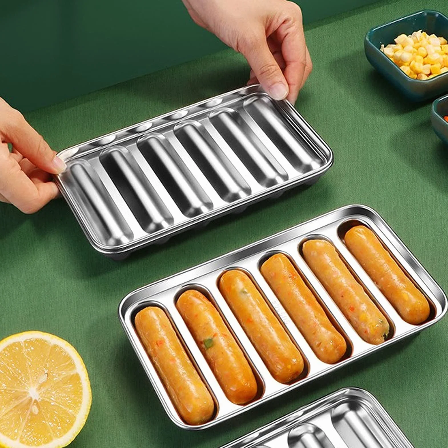 Forma do kiełbasy - forma do kiełbasy ze stali nierdzewnej 304, forma do hot dogów DIY Suplement diety dla niemowląt z 6-wnękowym pojemnikiem do pieczenia gotowania na parze mięso kiełbasa forma nie