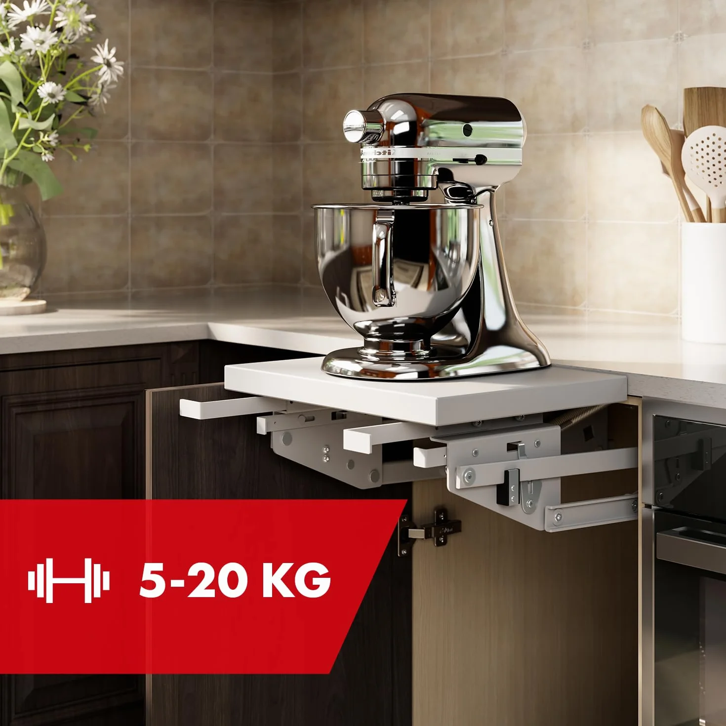 Maclean Wysuwany podnośnik kuchenny 5-20 kg 820 x 168 x 106 mm z regulacją wysokości