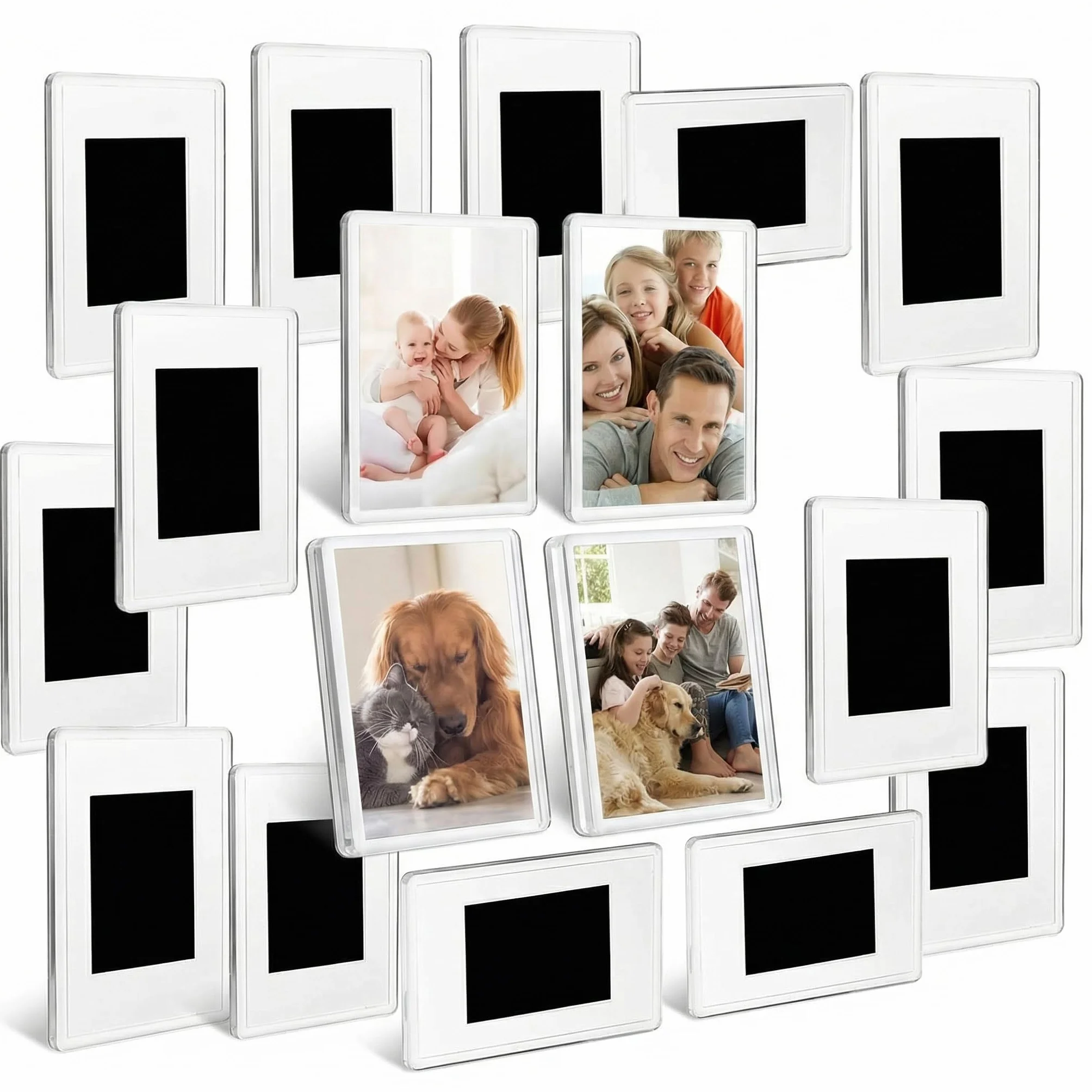 QWORK® Zestaw 20 Mini magnetycznych ramek do zdjęć 7 x 4,5 cm, przezroczyste akrylowe ramki do zdjęć na wesela w lodówce