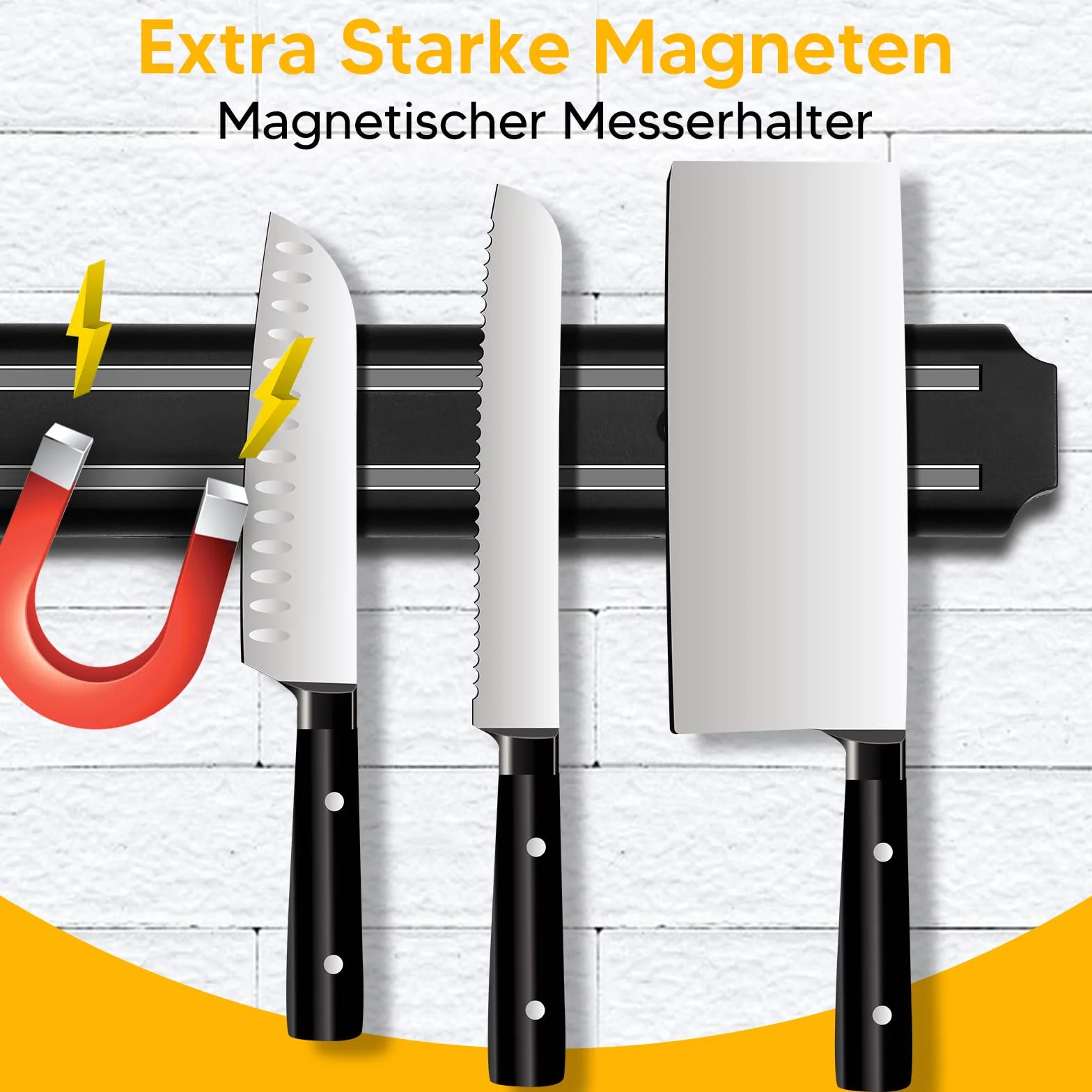 Listwa magnetyczna na noże 55 cm, uchwyt ze stali nierdzewnej, czarna, samoprzylepna, mocny magnes