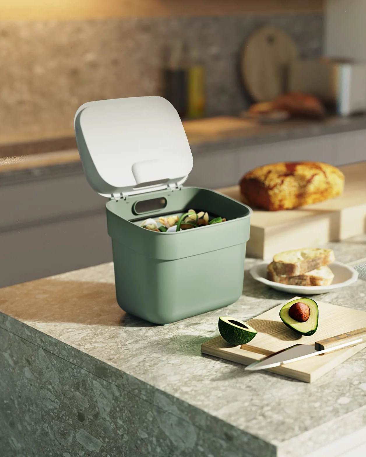 CURVER Kosz na śmieci 5 l "Ready To Collect" - nadaje się do kompostu - z uchwytem ściennym lub drzwiowym - kuchnia, łazienka, pralnia - 100% recykling - zielony