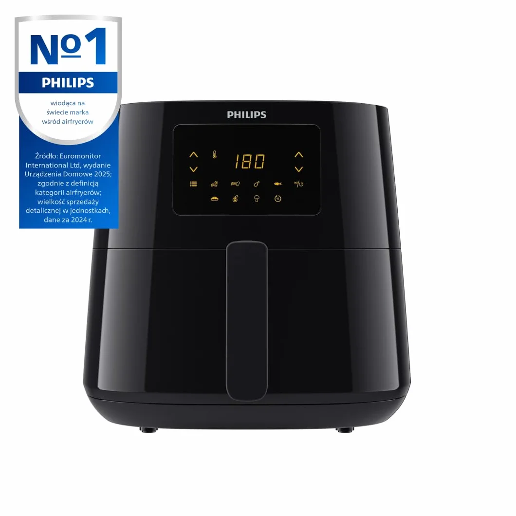 Philips Airfryer XL Seria 3000, 6.2 l (1.2Kg), Beztłuszczowa Frytkownica 14-w-1, Do 90% Mniej Tłuszczu Dzięki Technologii Rapid Air, Cyfrowy wyświetlacz, Aplikacja HomeID (HD9270/90)
