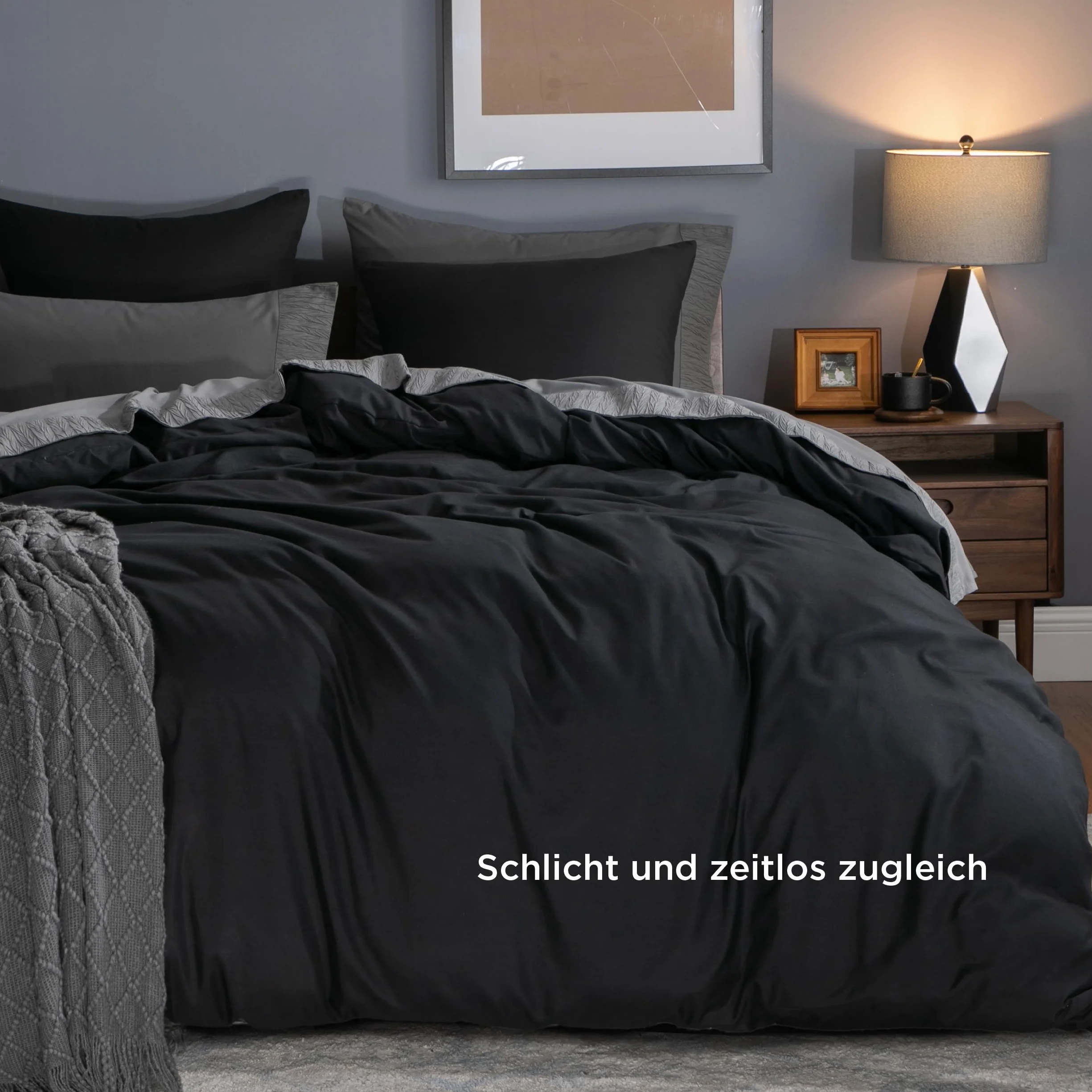 BEDSURE Pościel 200 x 200 cm, 3-częściowa, czarna, 1 poszwa na kołdrę 200 x 200 cm + 2 poszewki na poduszki 80 x 80 cm, ÖKO-TEX, zestaw pościeli z mikrofibry poliestrowej, z zamkiem błyskawicznym
