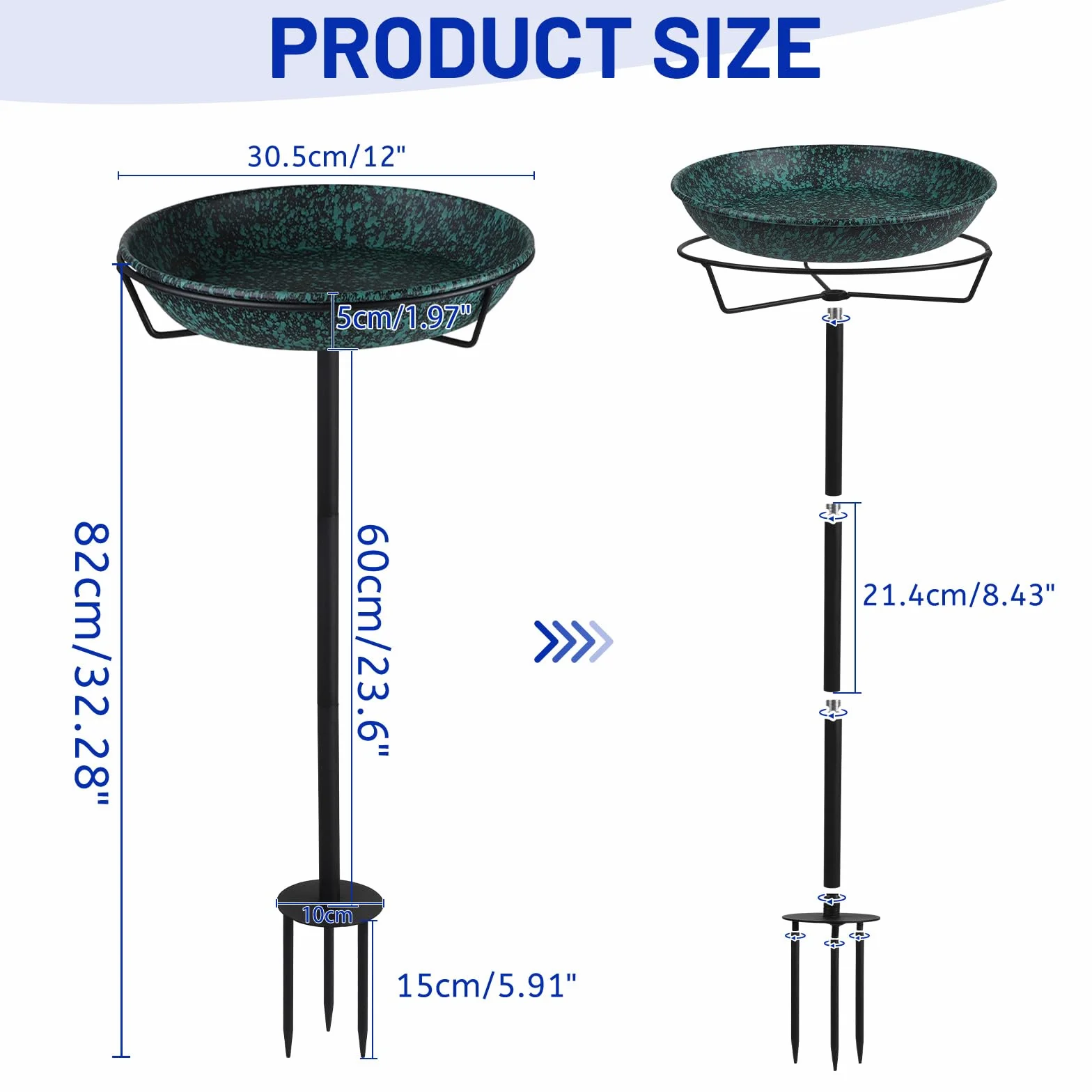 DBREAKS Poidło dla ptaków, stojące, 30 cm, do ogrodu, metalowe poidło wodne dla ptaków, miejsce do karmienia ptaków dla dzikich ptaków, poidło dla ptaków, mrozoodporne, miejsce karmienia, miska na