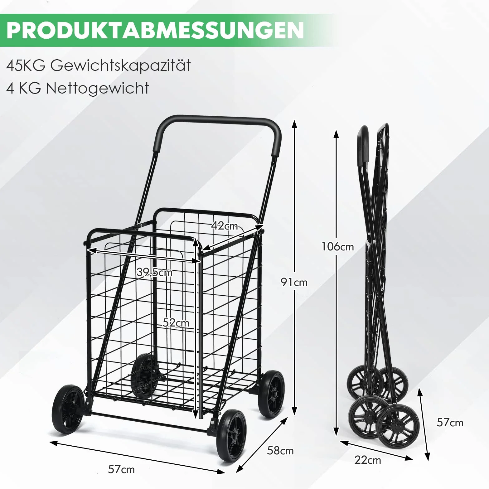 GOPLUS Składany wózek na zakupy, przenośny wózek transportowy o konstrukcji z wytrzymałej stalowej ramy z elastycznymi kołami i ergonomicznym uchwytem, składany wózek wielofunkcyjny do robienia