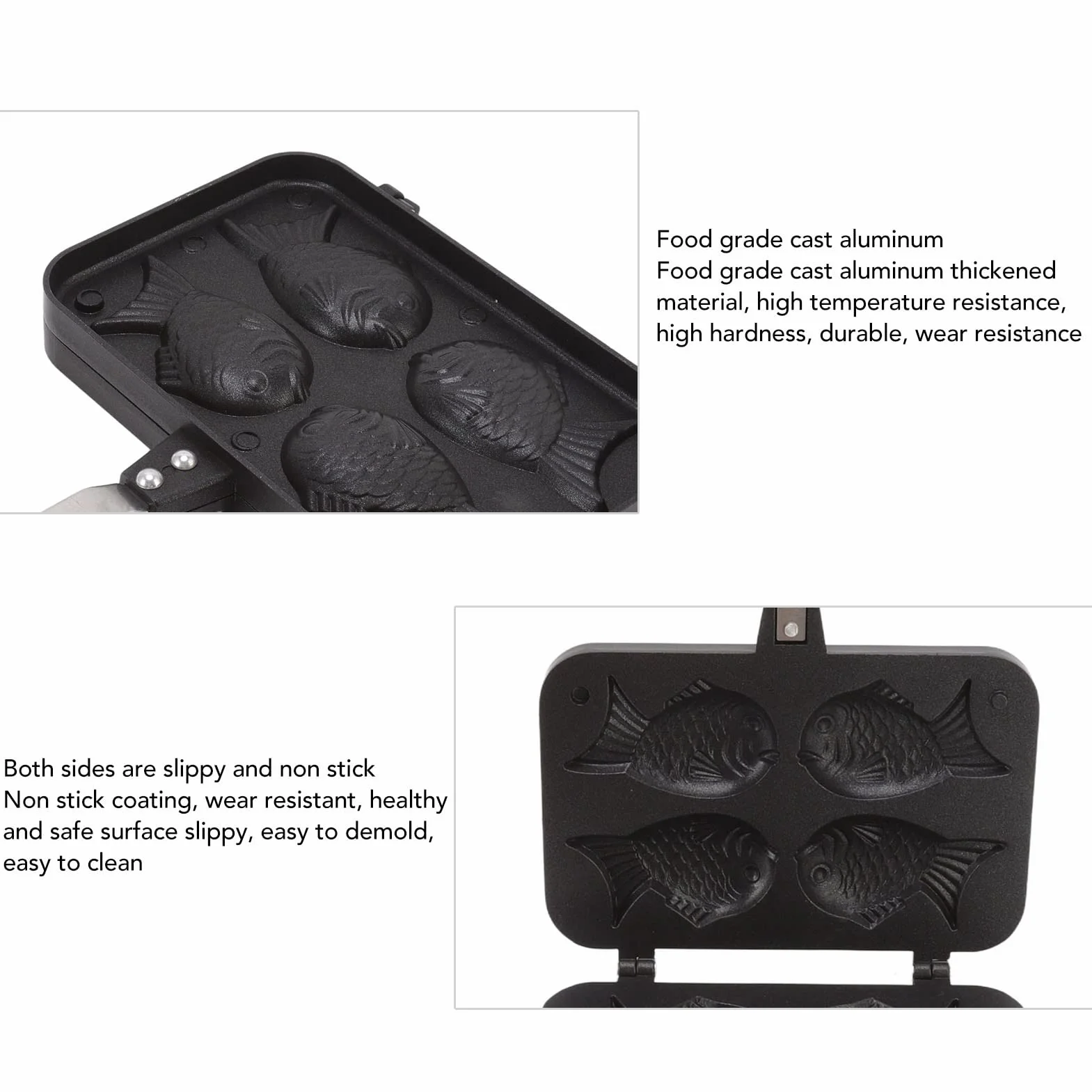 Patelnia do ciasta Taiyaki odlew aluminiowy spożywczy 4 tace nieprzywierająca japońska forma do wafli