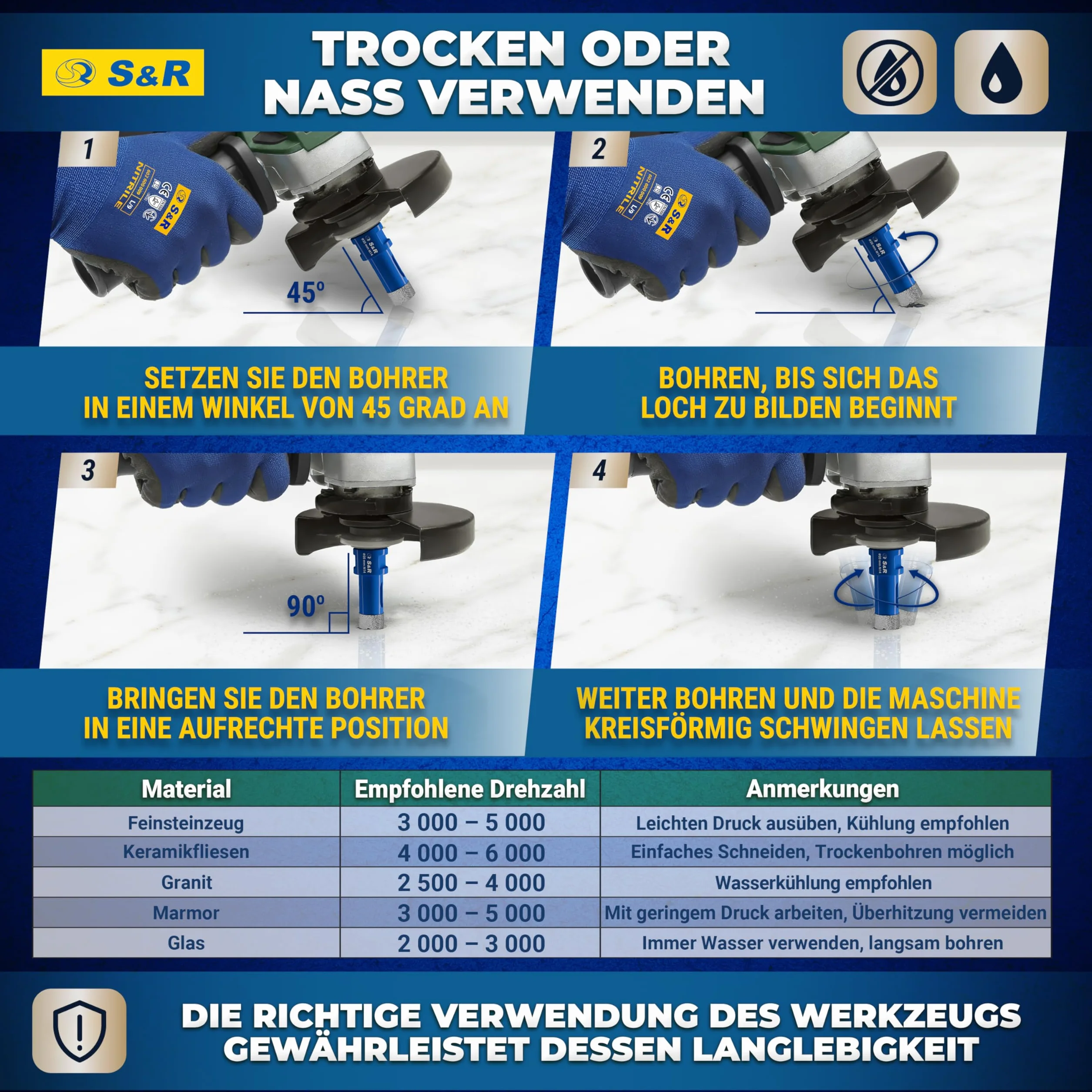 S&R Profesjonalne diamentowe wiertło do płytek 20 mm, otwornica do płytek, gwint M14, diamentowe wiertło, płytki, lutowana próżniowo koronka wiertnicza, szlifierka kątowa do ceramiki, gresu, granitu