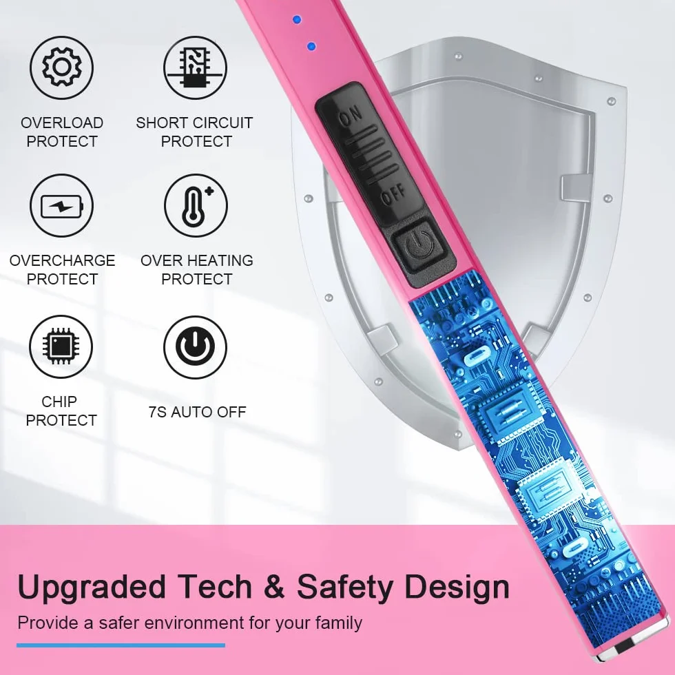 Suprus Zapalniczka świecąca w ciemności, elektryczna zapalniczka do świec, zapalniczka łukowa USB z blokadą zabezpieczającą, wiatroodporna, bezpłomieniowa (różowa)
