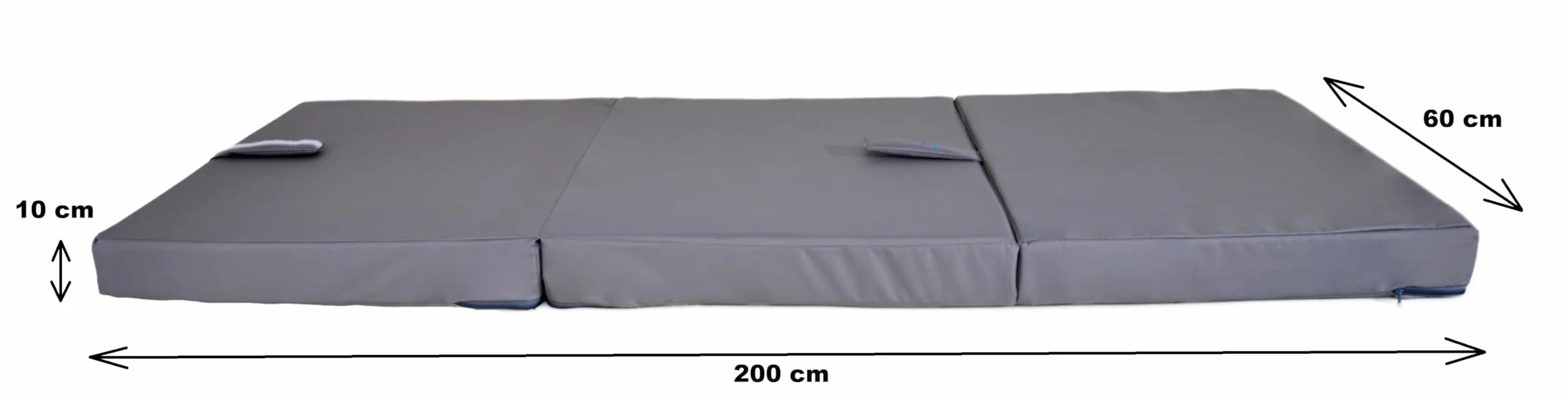 Składany materac 200x60x10 cm Wodoodporny Materac Kempingowy, 3-częściowy, Łóżko polowe, dla gości, Materac podłogowy, Materac do spania, kolor szary