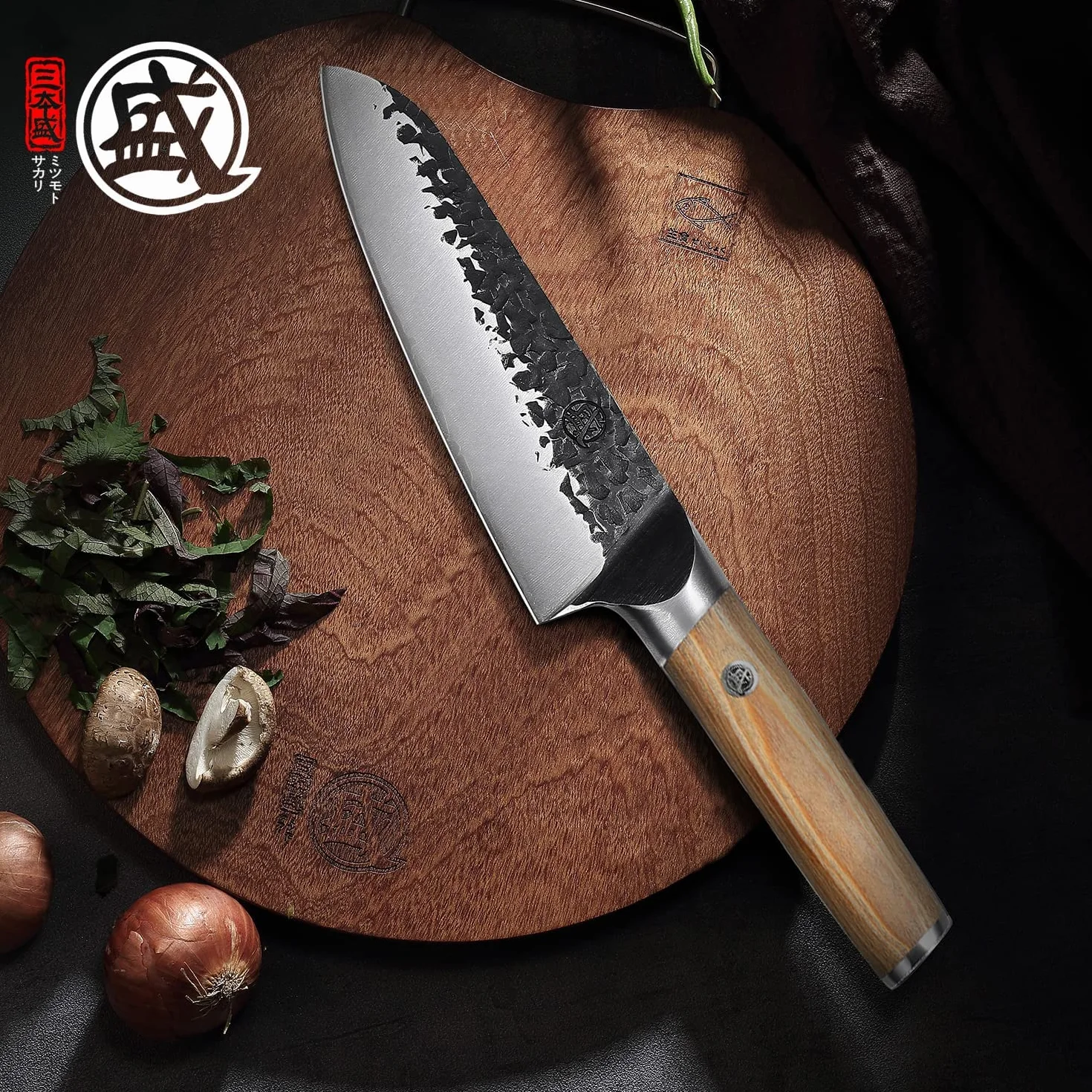 MITSUMOTO SAKARI Nóż Szefa Kuchni Santoku 17 cm Ręcznie Kuty Japoński Nóż Kuchenny