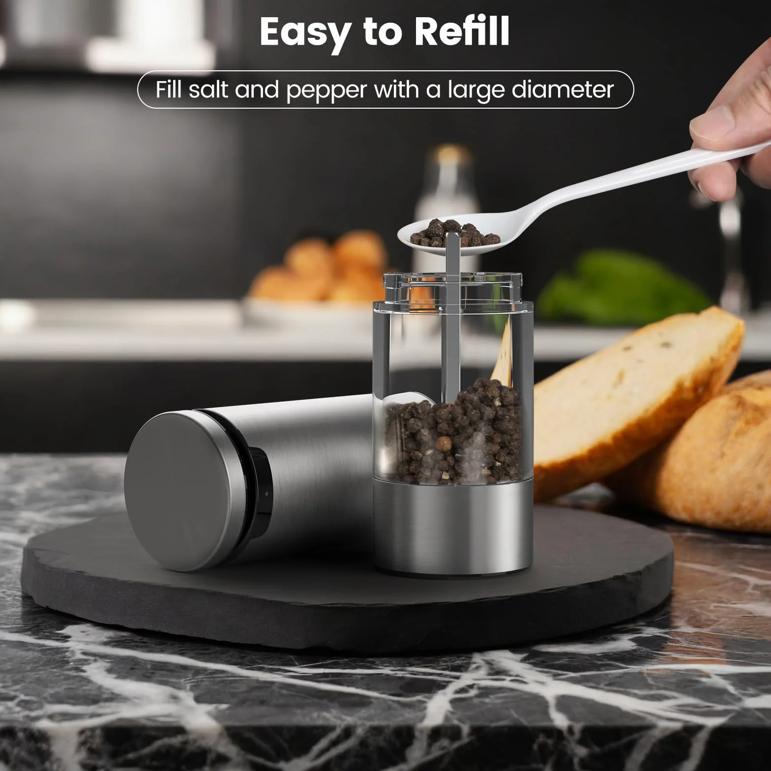 SIMPLETASTE Zestaw Elektrycznych Młynków do Pieprzu i Soli z Regulacją Grubości Mielenia, Ładowanie USB-C, LED, 2 sztuki