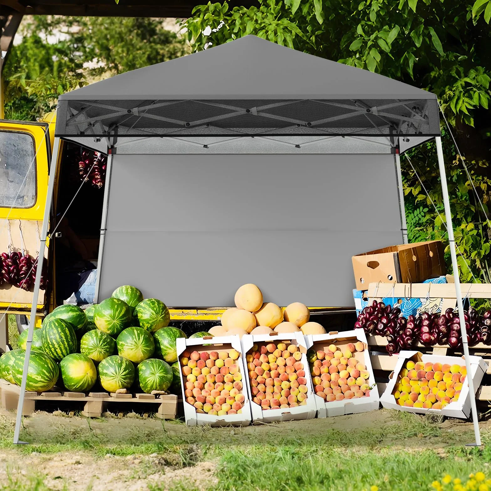 COSTWAY Pawilon składany typu pop-up, 2 x 2 m, z regulacją wysokości, ze ścianą boczną i hakami podłogowymi, wodoszczelny i chroniący przed słońcem, namiot imprezowy z torbą, pawilon ogrodowy do