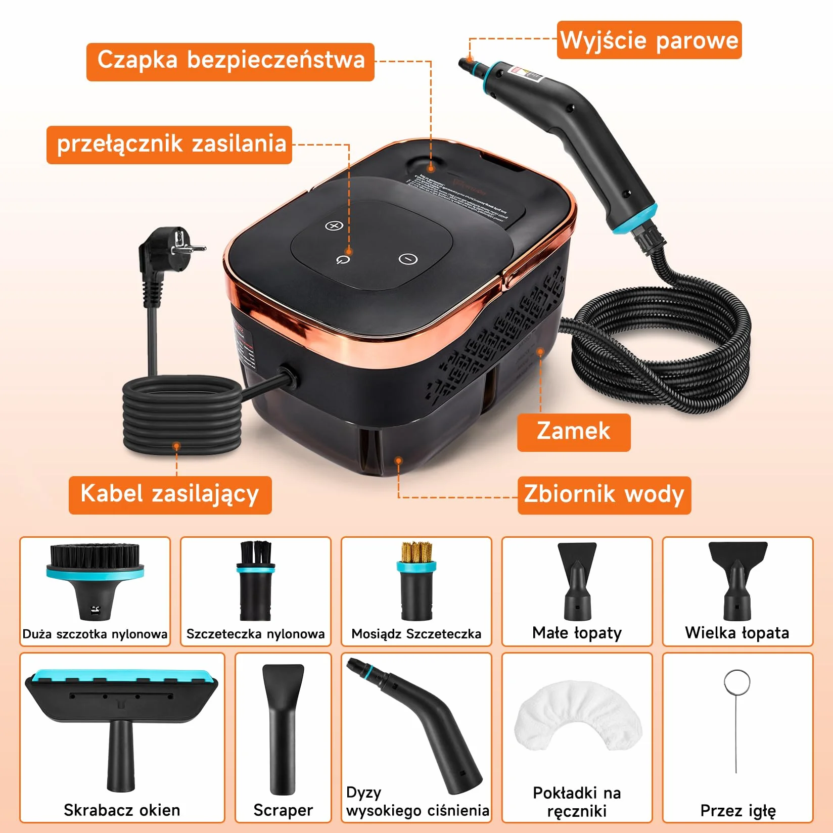 CarBole Myjka Parowa,Parownica do Czyszczenia,Ręczna Myjka Parowa,Rrzenośna,2500W,4 Bar,Zbiornik Wody 1250ml,Czas Ogrzewania 15s,3-stopniowy,Regulowane Sterowanie Parą