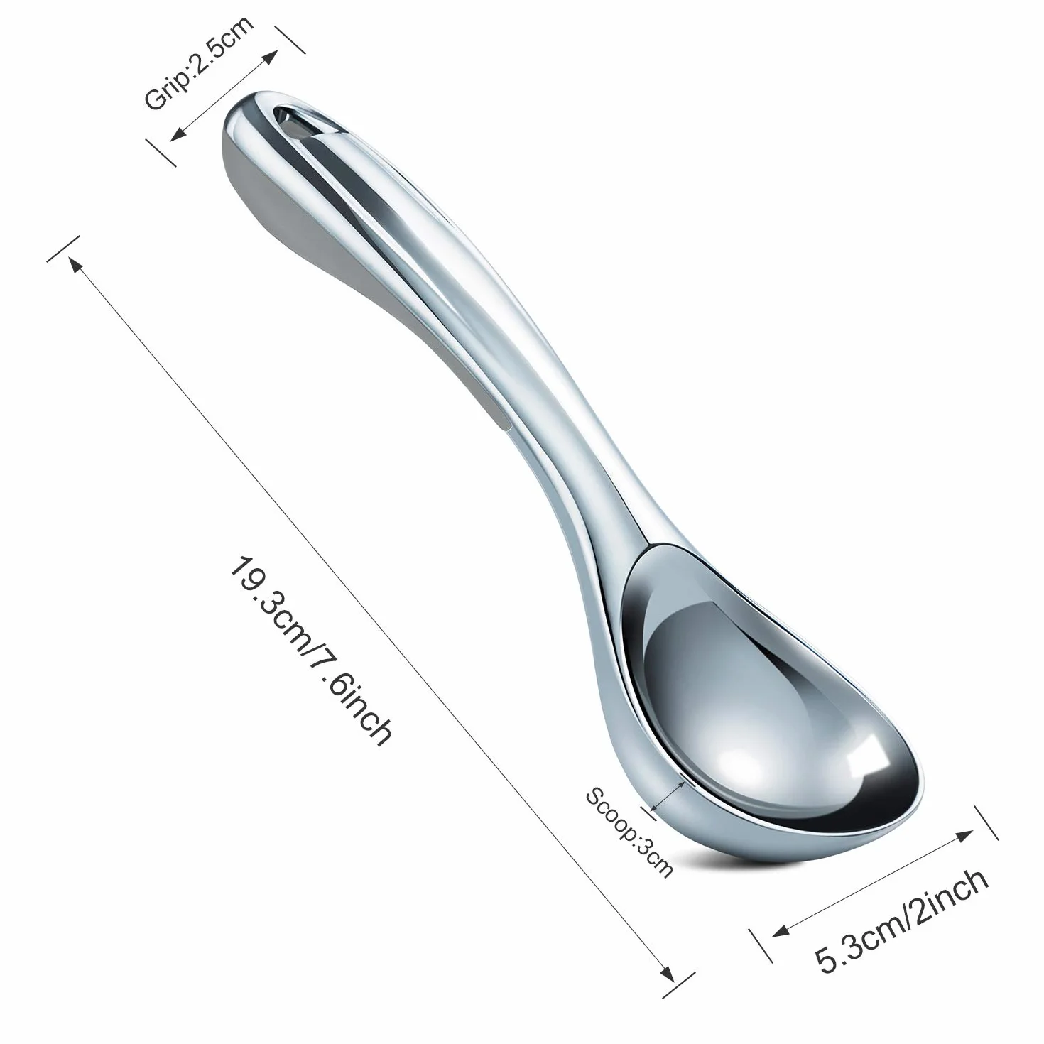Love-KANKEI Gałkownica do lodów łyżka do lodów łyżka z gumowym uchwytem stop cynku nieprzywierająca, długość 19 cm średnica 5 cm (kolor szary)