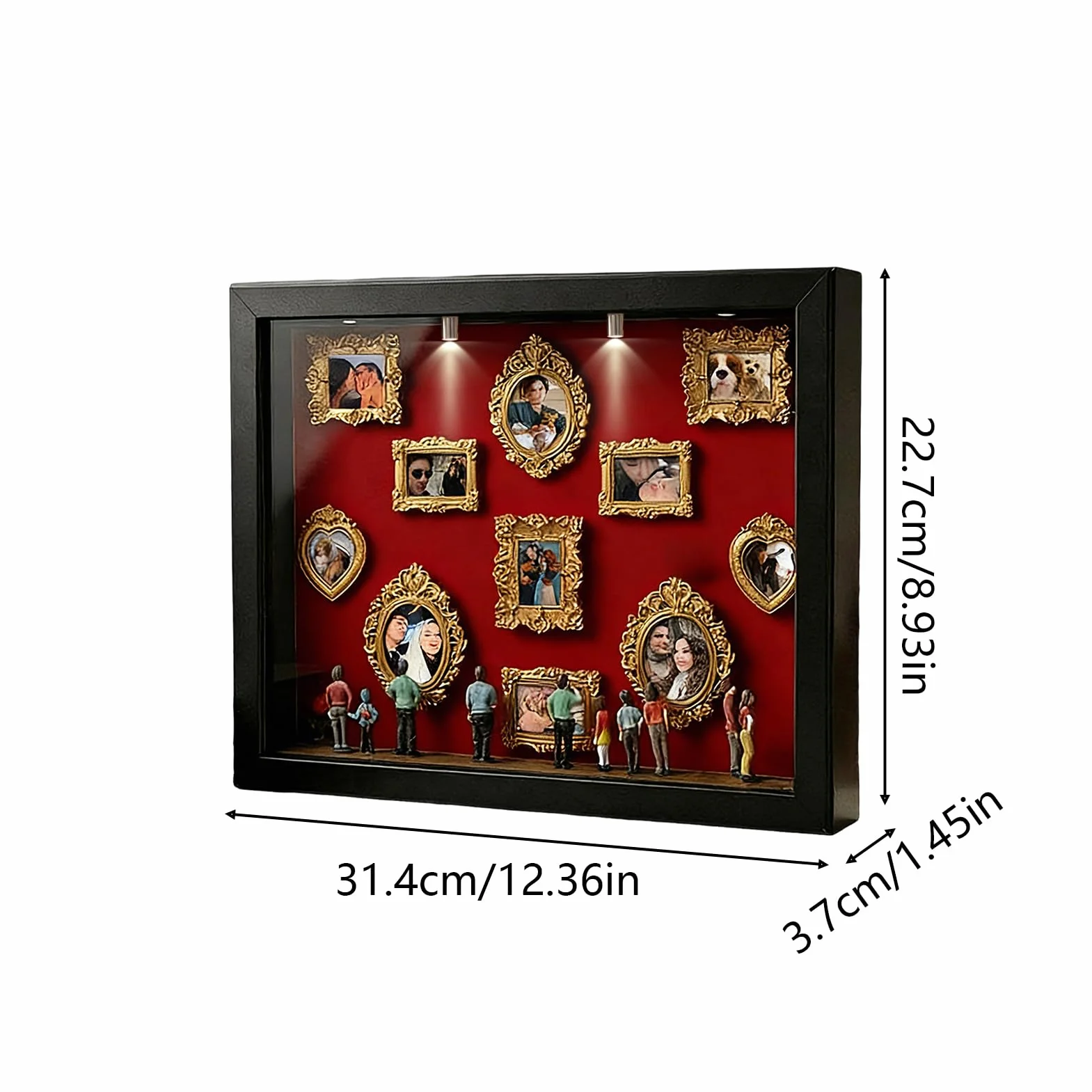 Museum Of Us ramka spersonalizowany prezent dla par, mini figurki Museum Of Us, zestaw mini muzeów, 23 x 30 cm złote ramki muzea zdjęcia ze światłami - idealne na wesela, rocznice i wystrój domu