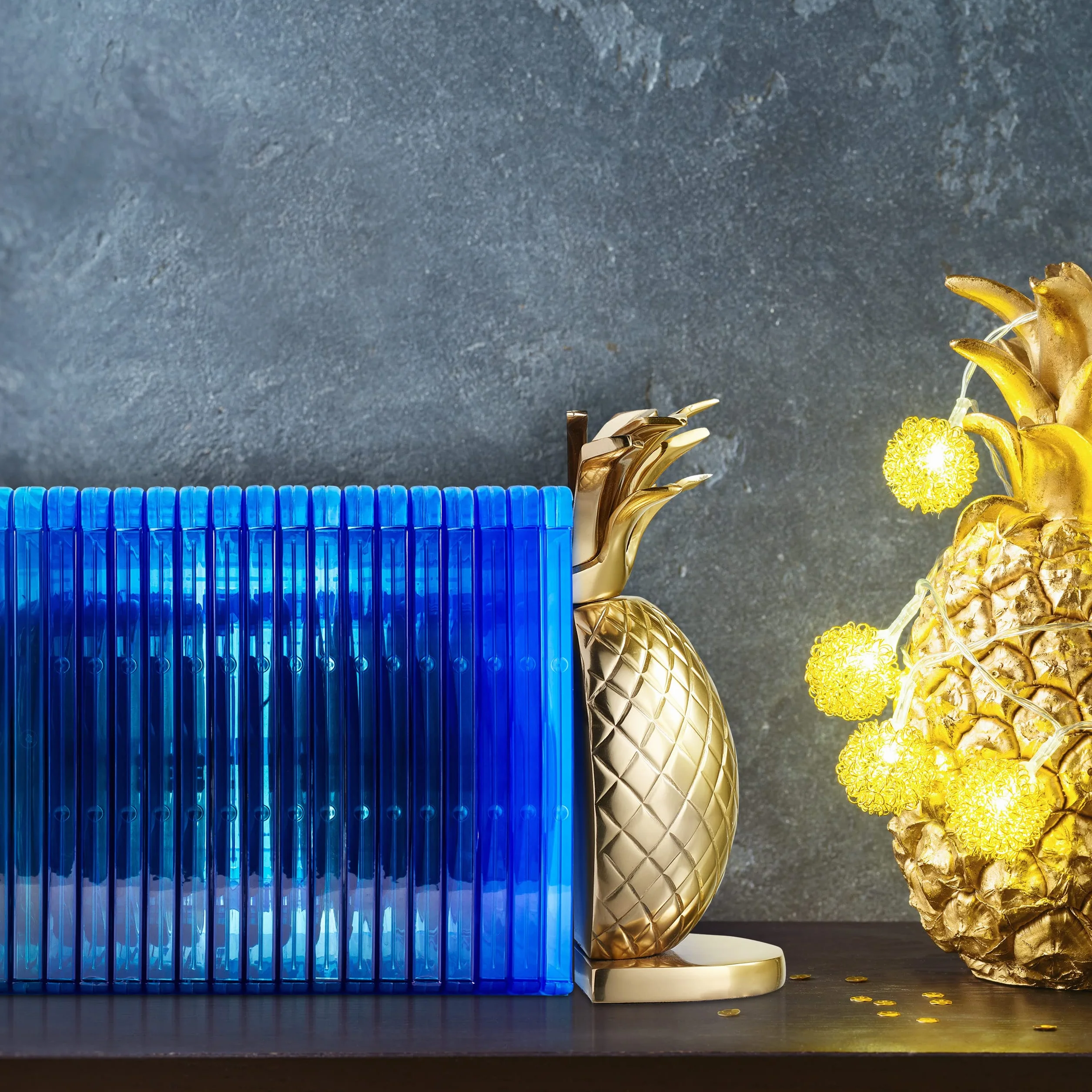 Relaxdays Podpórka do książek ananas, zestaw 2 sztuk, z metalu, wys. x szer. x gł.: 21 x 8 x 13 cm, stylowy uchwyt na książki na półki, złoty