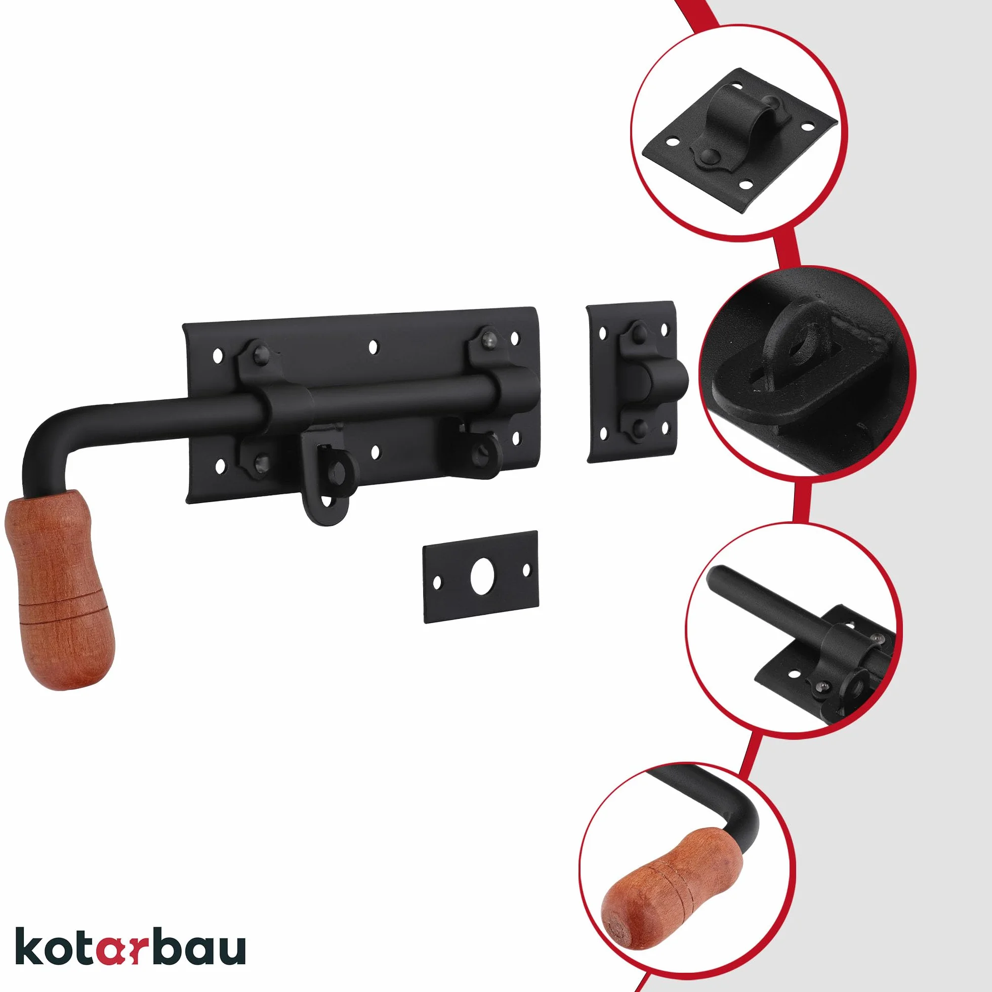 KOTARBAU® Brygiel do bramy 280 mm lewy rygiel do drzwi rygiel zamkowy rygiel zamkowy powlekany proszkowo zamek ryglowany zamknięcie bramy czarny najwyższa jakość