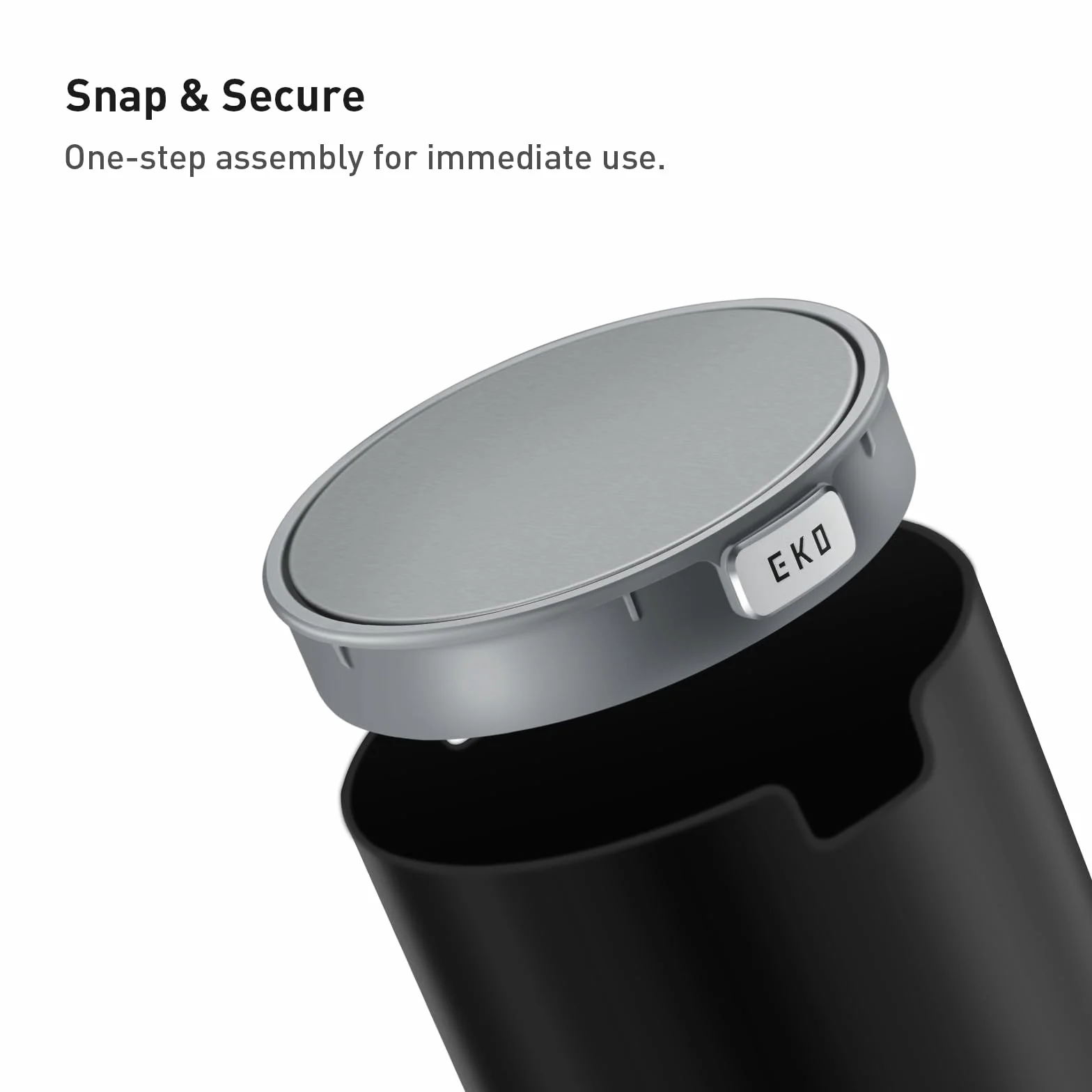 EKO Mini Desk Trash Can with Swing-Top Lid 0.4 Gallon Small Table Round Wastebasket for Office, Home, Car (Black)