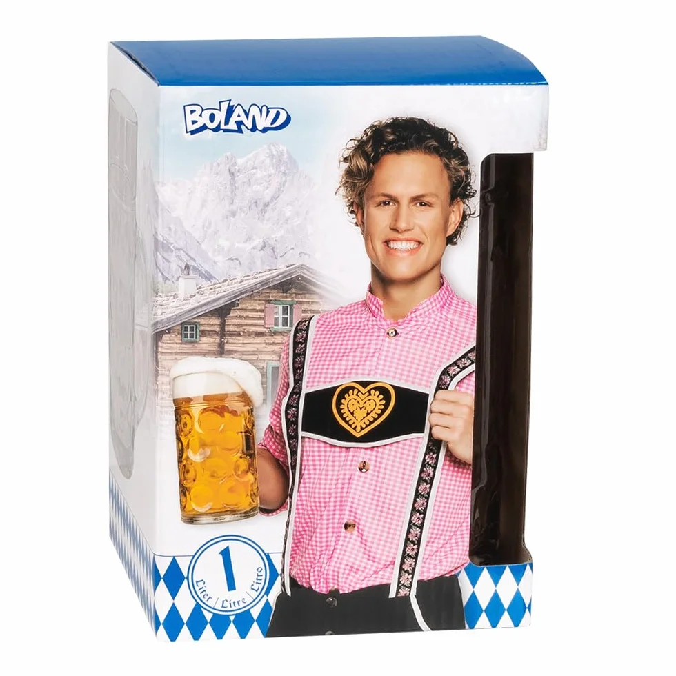 Boland - 54249 - Szklany kufel do piwa, 1 litr, kufel do piwa na imprezy, urodziny lub festiwale piwa, szklanka do picia na jeden kufel piwa