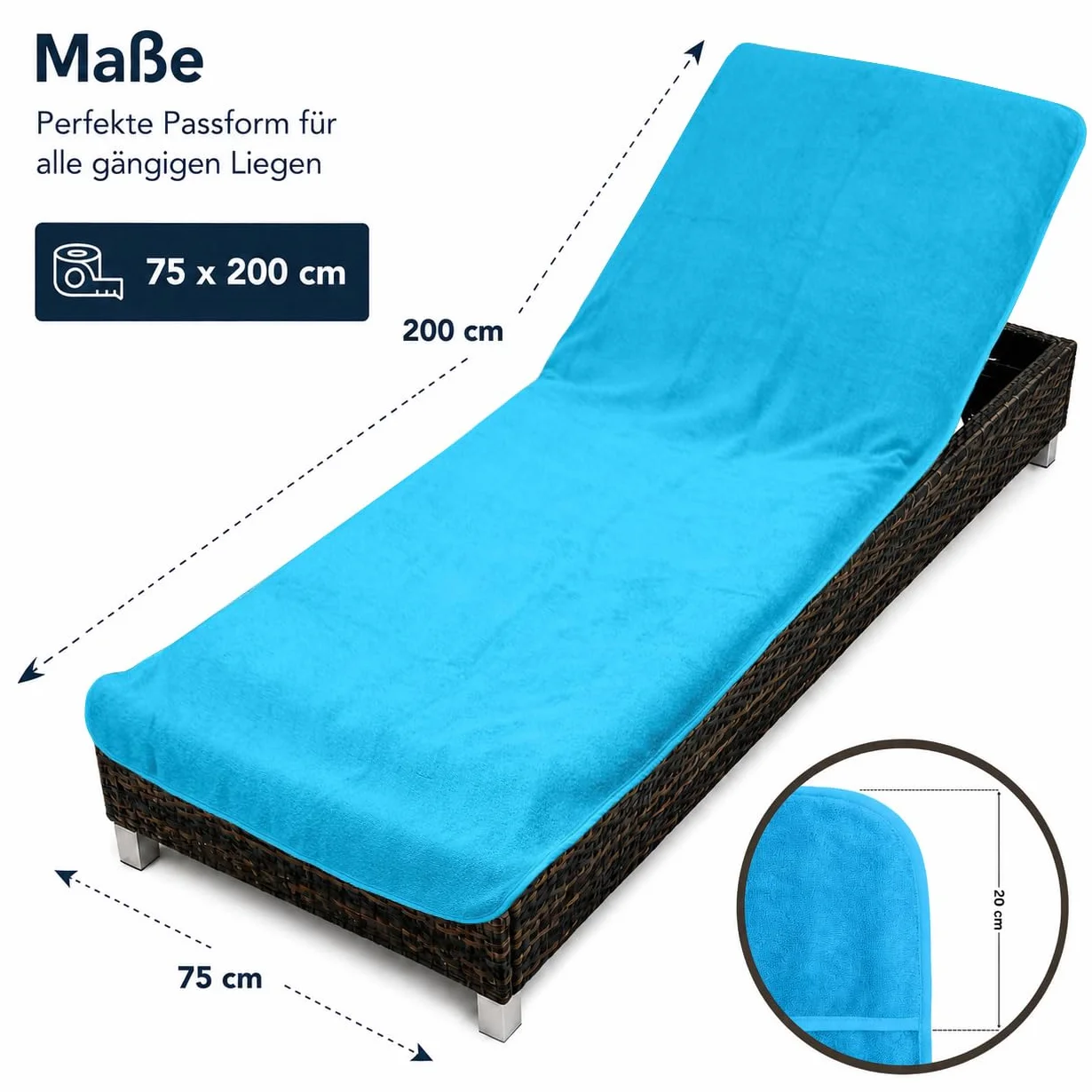 Brandsseller Pokrowiec ochronny na leżak ogrodowy, plażowy, ręcznik frotte, ok. 75 x 200 cm – turkusowy