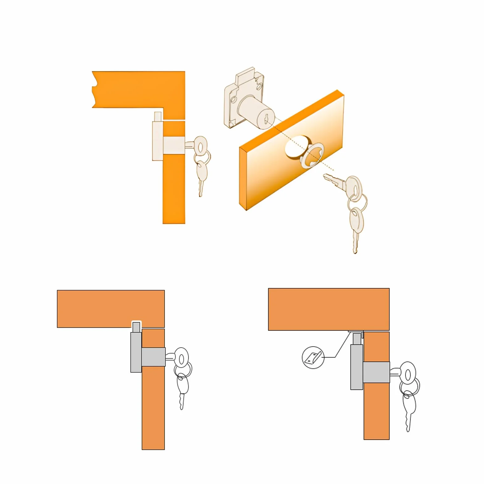 2 sztuki zamków do szafy z kluczem, zamek meblowy 22 mm, zamek krzywkowy, stal nierdzewna z kluczem, do szuflad i szafek, 2 sztuki, AGHOER-001