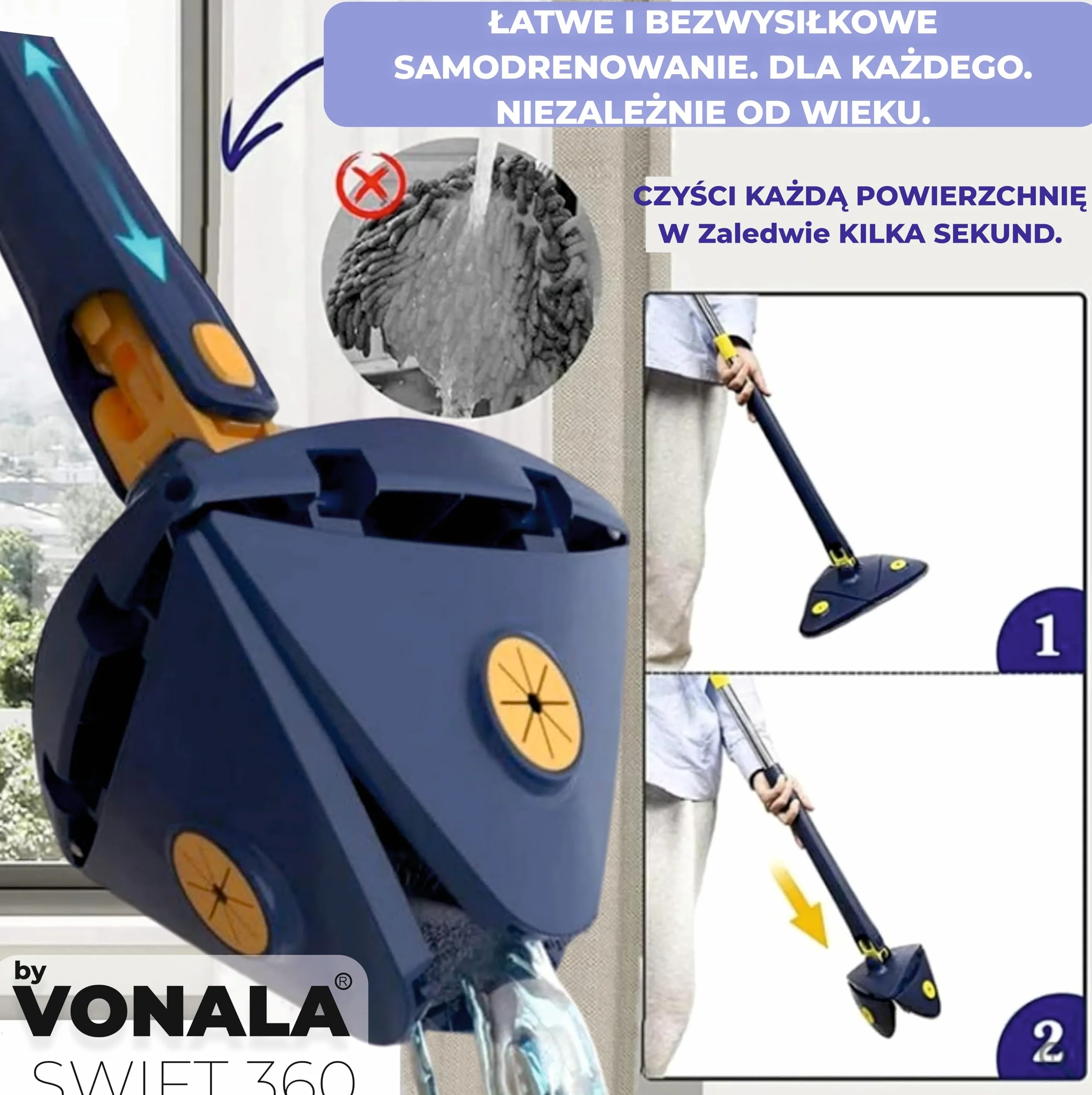 Trójkątny Mop Do Czyszczenia Obrotowy, Regulowany O 360 Stopni, Wysuwany Mop Do Czyszczenia Ścian Z Mikrofibry Z Długim Uchwytem Do Czyszczenia Ścian Sufitowych, Podłóg, Sufitów, Okien I