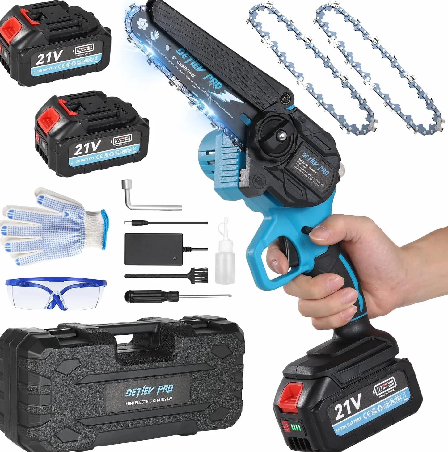 Mini akumulatorowa piła łańcuchowa do przycinania z bateriami 8000 mAh, 6-calowa piła łańcuchowa do przycinania z blokadą bezpieczeństwa i automatycznym systemem oleju do cięcia drewna