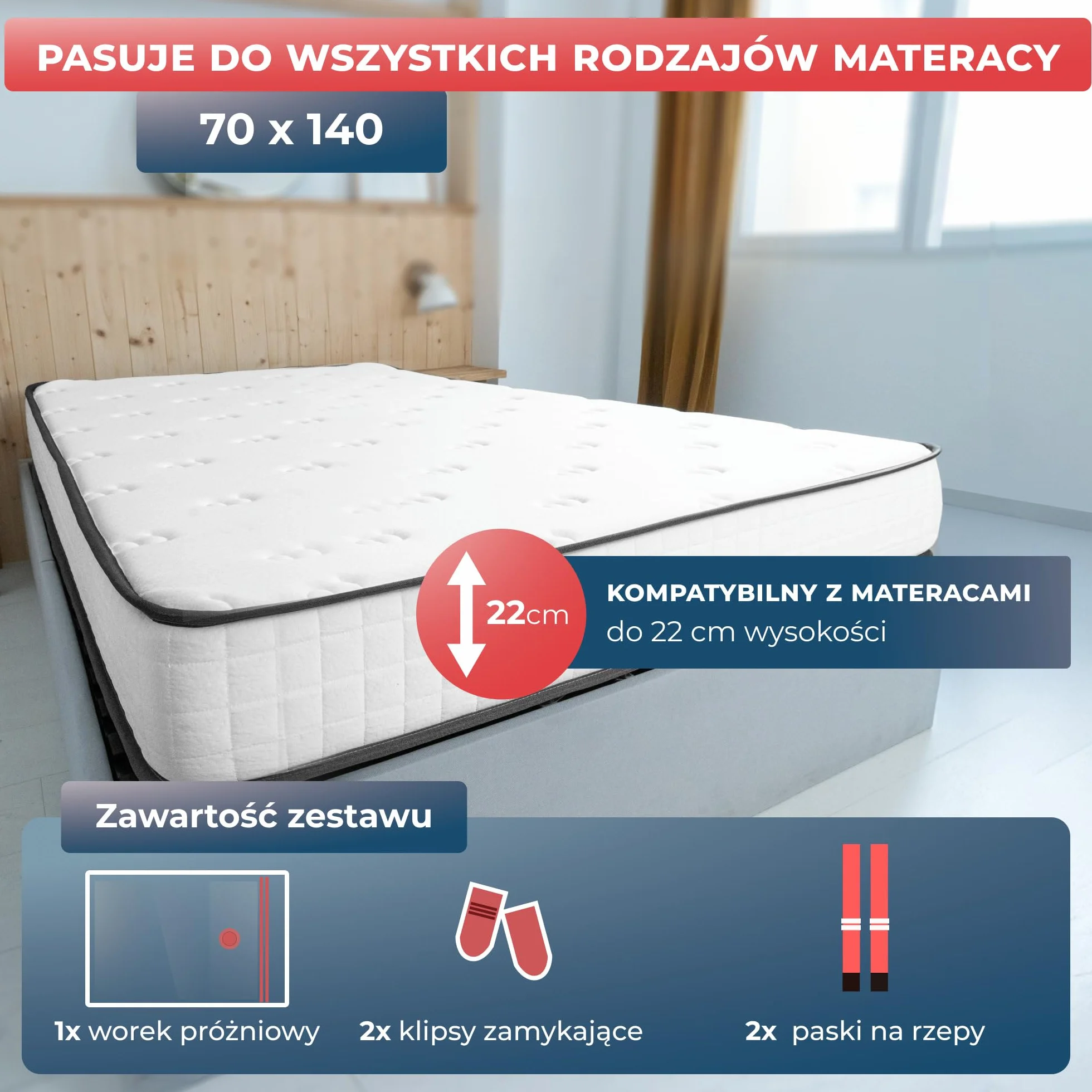 Wrappybag – Worek Próżniowy na Materac do Przeprowadzki 70x140cm – Kompletny Zestaw Wodoodpornego Pokrowca Próżniowego z Klipsami, Paskami na Rzep – Kompatybilny ze Wszystkimi Rozmiarami, Odkurzaczami