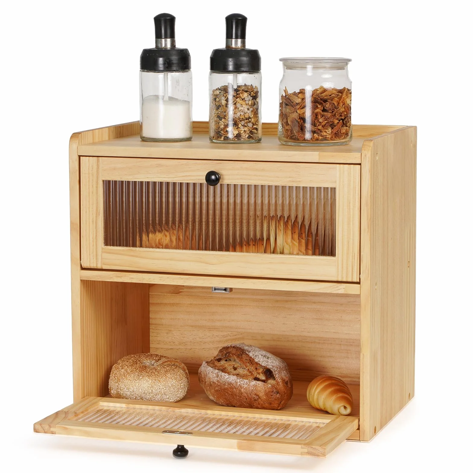 GUUSII HOME Chlebnik Duży pojemnik na chleb z drewna sosnowego 36x24x34cm
