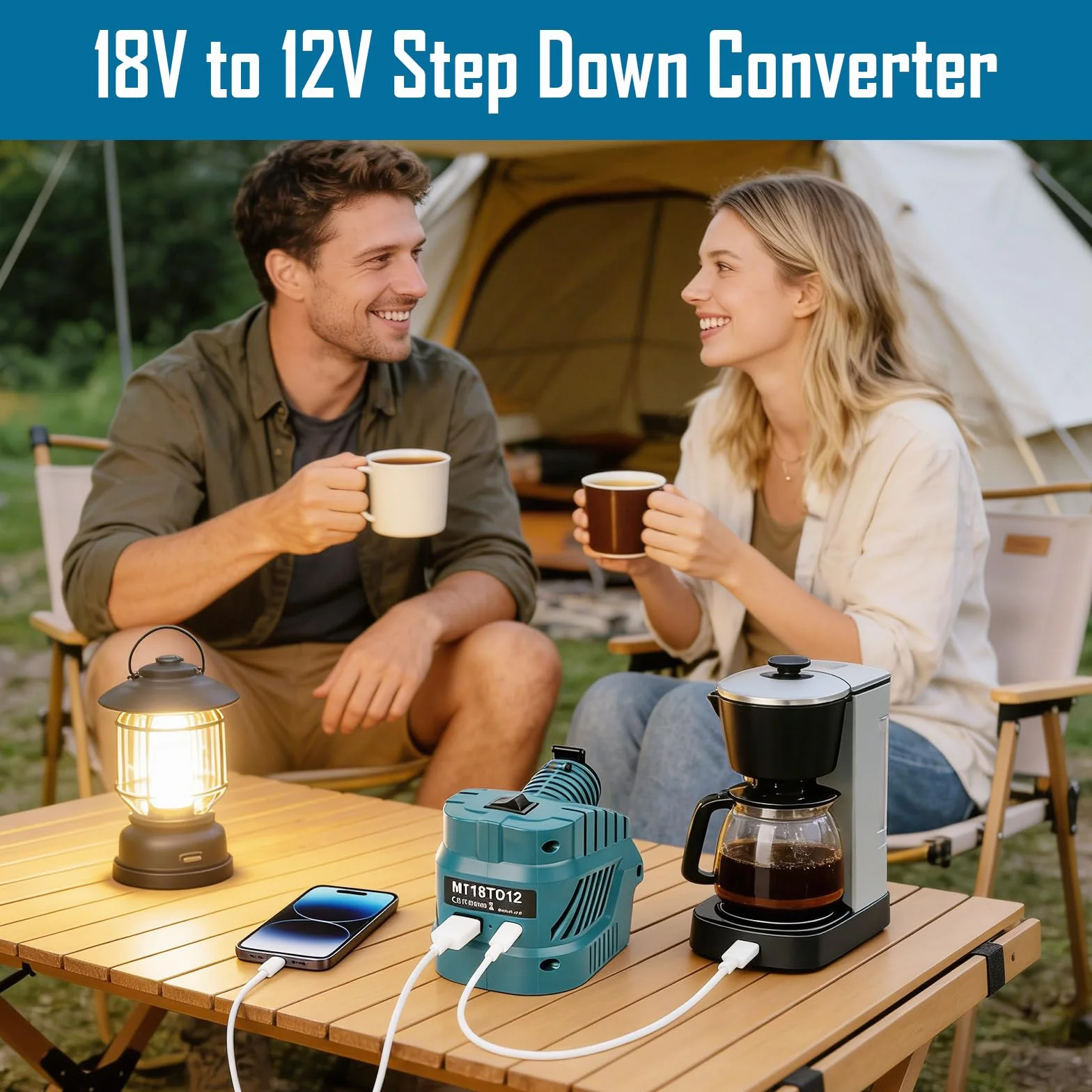Konwerter Step Down kompatybilny z baterią litową Makita 18 V (bateria nie jest dołączona), adapter regulatora napięcia 18 V na 12 V z zapalniczką i portem USB