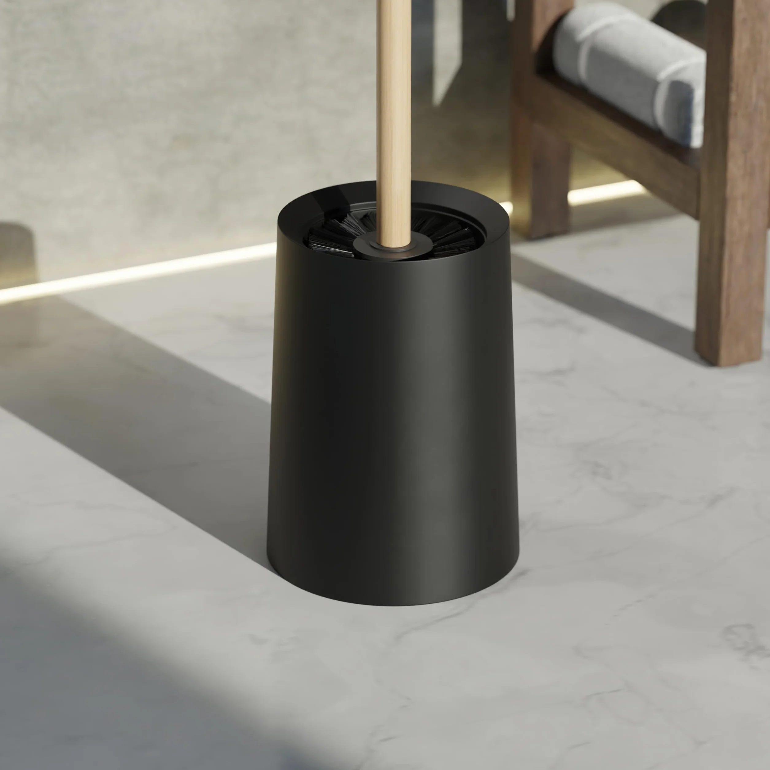 SAVEGA Szczotka toaletowa z uchwytem bambusowym i nylonowym włosiem – szczotka do WC XL wysokość 46 cm – elegancki zestaw szczotek toaletowych z pojemnikiem z tworzywa sztucznego – nowoczesny dodatek