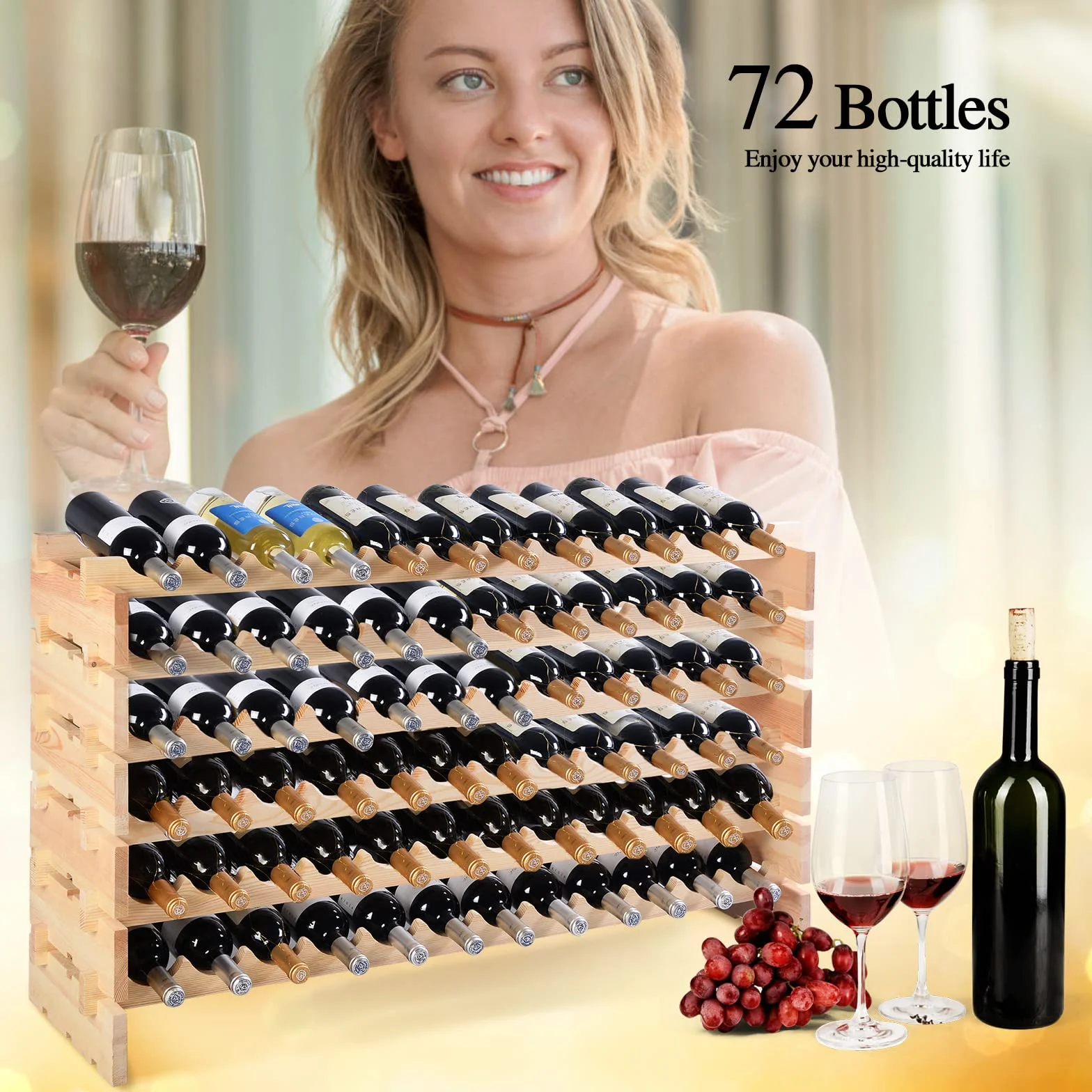 COSTWAY Drewniany regał na wino 72 butelki 6 poziomów 119x29x72 cm