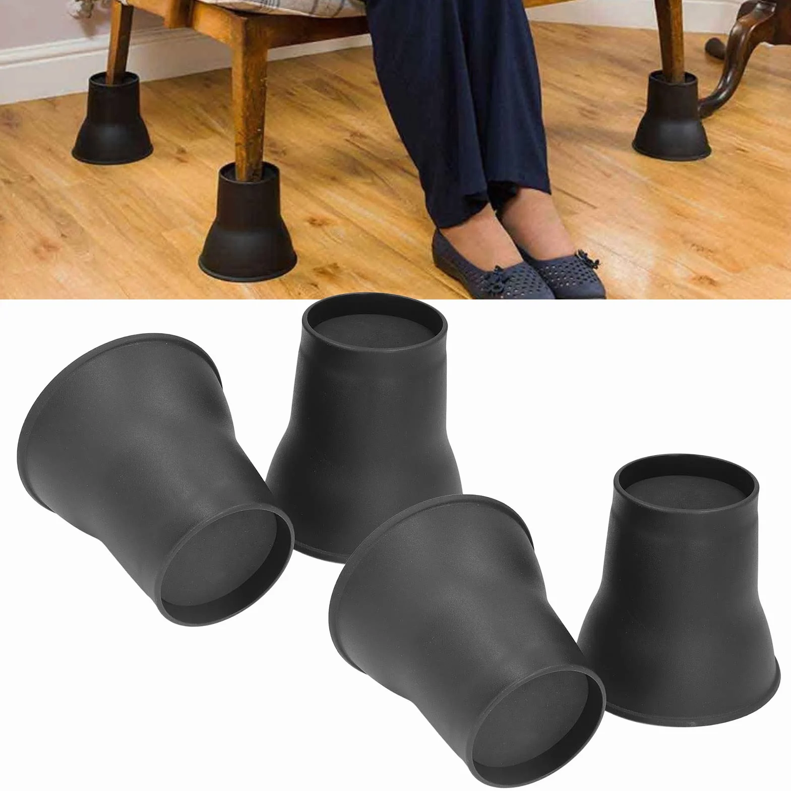 4 Szt. Meble Podstawki do Łóżek 6 Cali Ciężkie Podnośniki w Kształcie Rogu Czarne Plastikowe Szafki na Stopy Podnóżek Antypoślizgowe Podkładki EVA Heavy Duty Riser Sofa Zestaw Stołów