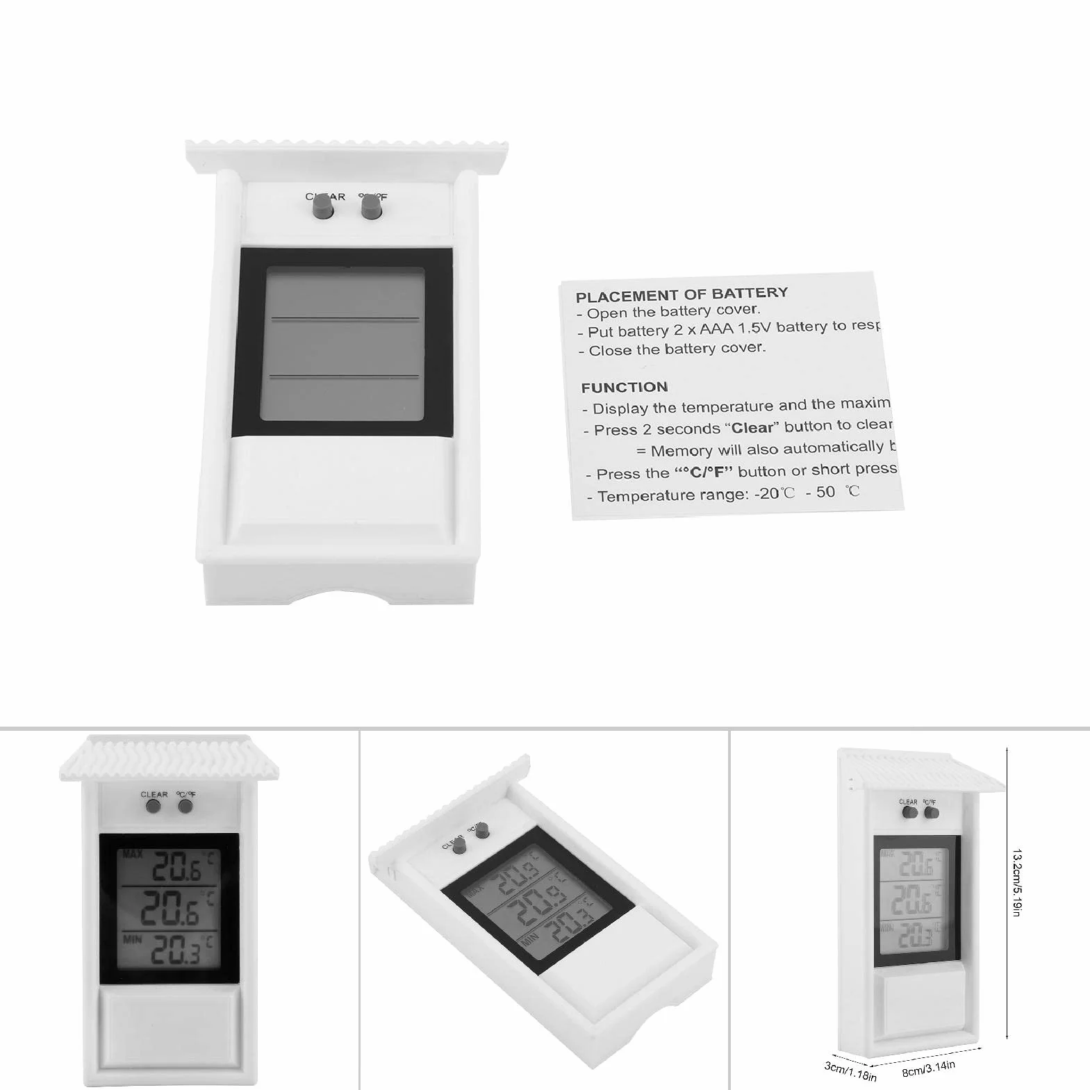 Wodoodporny Termometr Higrometrowy o Szybkiej Reakcji, Wyświetlacz Temperatury Wewnątrz/na Zewnątrz do Użytku Domowego, Zielonego Domu, Laboratoriów o Delikatnym Rozmiarze