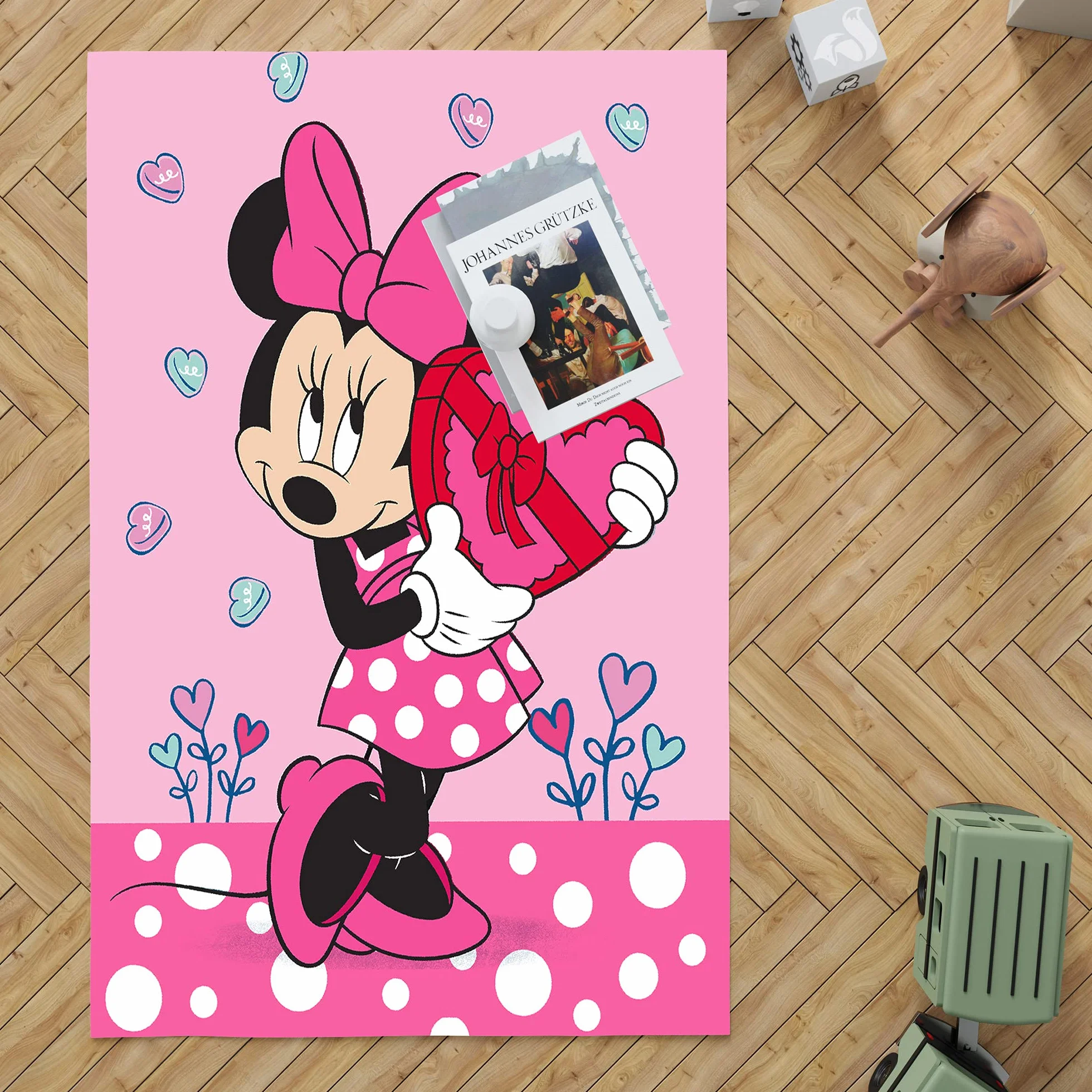 Minnie Mouse Dywan do pokoju dziecięcego, w kształcie serca, różowy, 100 x 133 cm, antypoślizgowy, tłumiący hałas, do zabawy, dla dziewcząt, dywan do zabawy, motyw Myszki Miki Myszka Miki Sweet Love