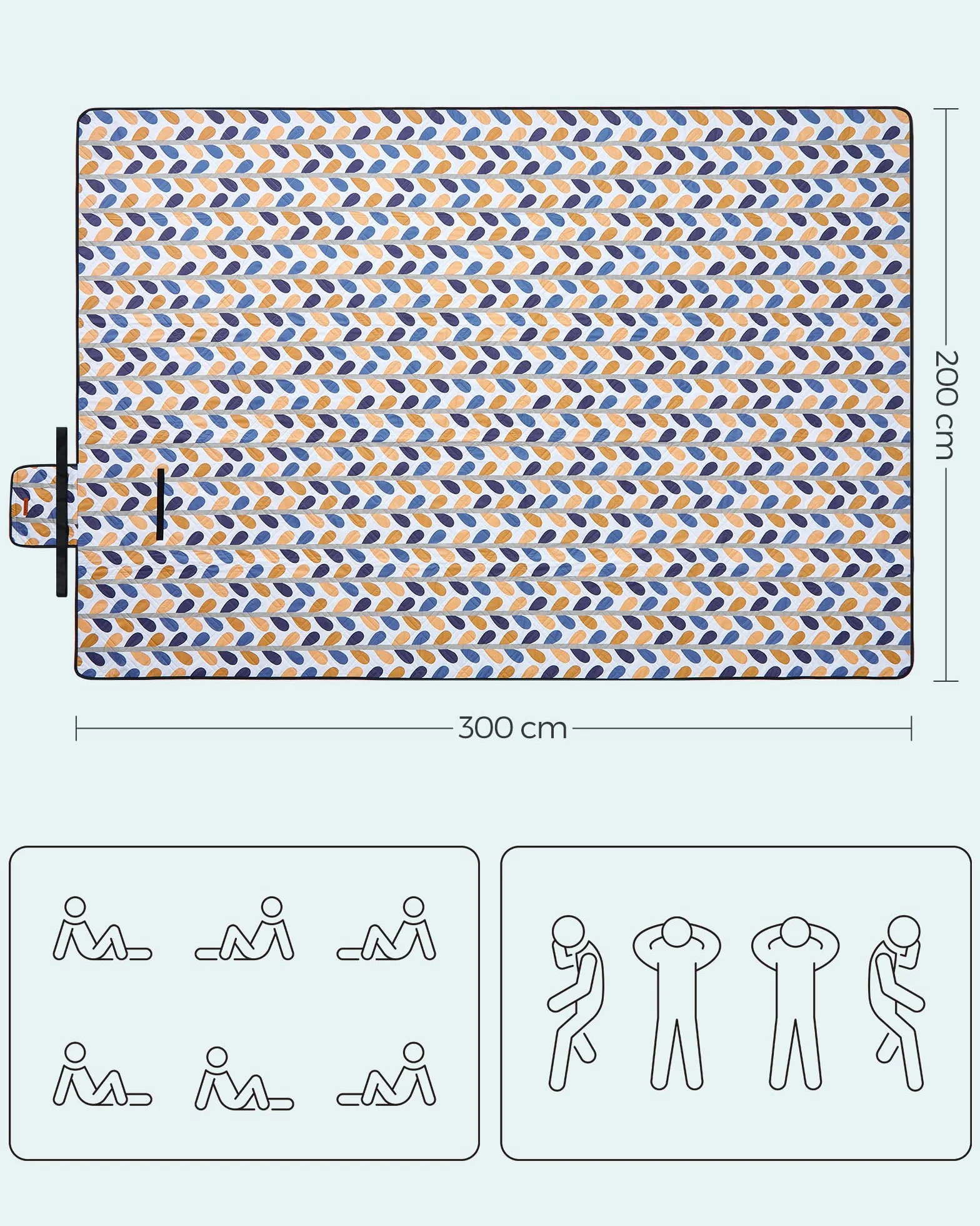 SONGMICS GCM008U03 Koc piknikowy 300 x 200 cm, duża mata idealna do kempingu, parku, ogrodu, na plażę, wodoodporna, nadająca się do prania w pralce, składana, z motywem liści