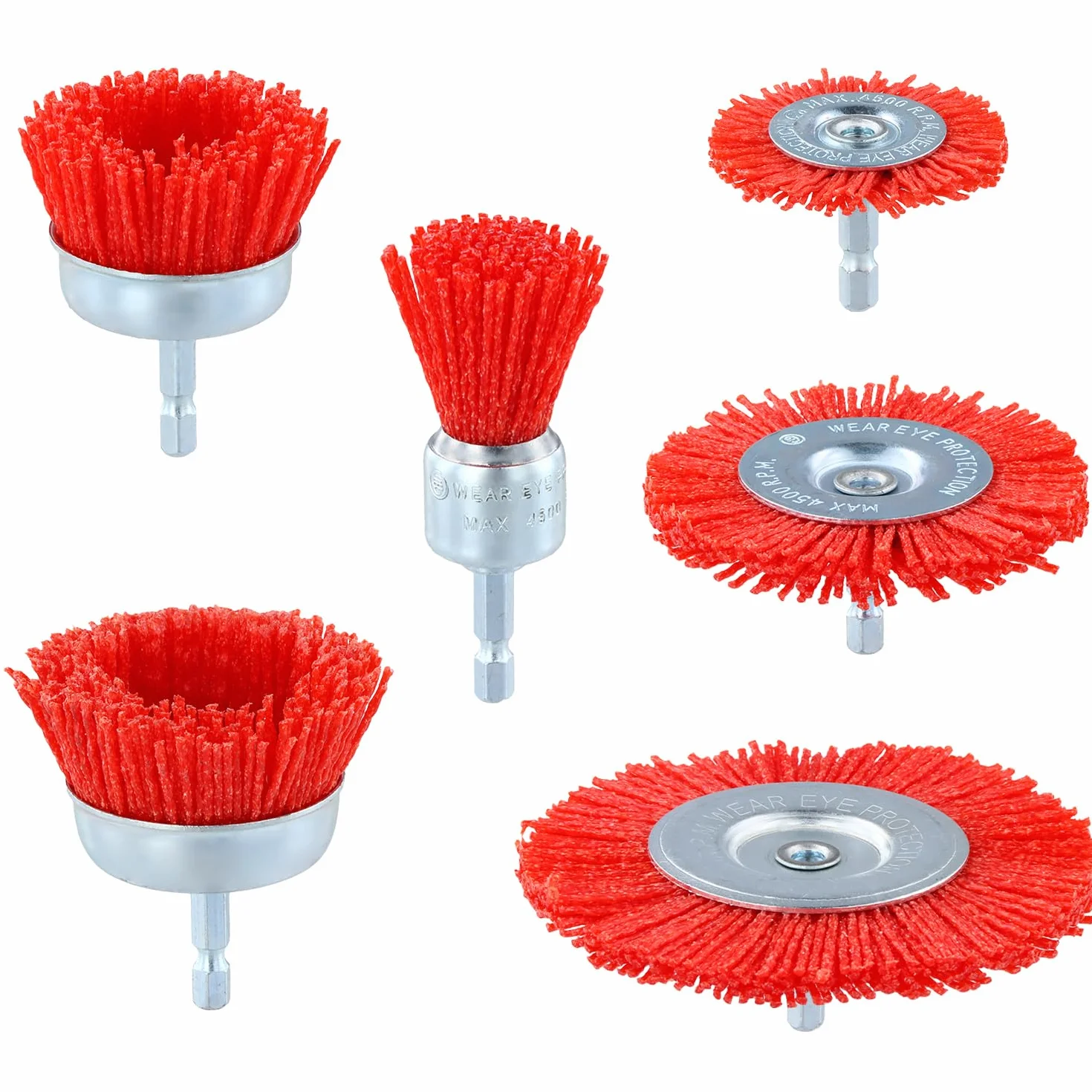 QWORK® 6 sztuk nylonowej szczotki, nylonowa szczotka tarczowa z trzonkiem 1/4" (6,35 mm), do szlifowania, czyszczenia i zwalczania