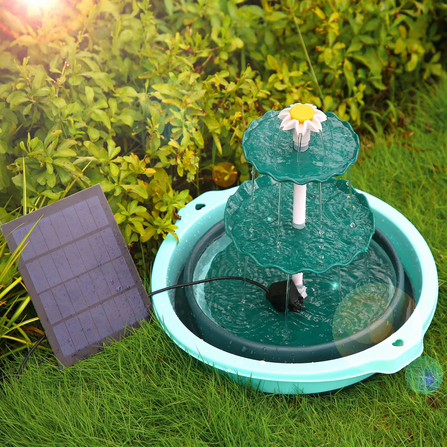 AISITIN Kąpiel dla ptaków 3-poziomowa z pompą solarną 3,5 W, do samodzielnego wykonania, odczepiana fontanna solarna i odpowiednia do kąpieli dla ptaków, dekoracji ogrodu na zewnątrz, karmnik dla
