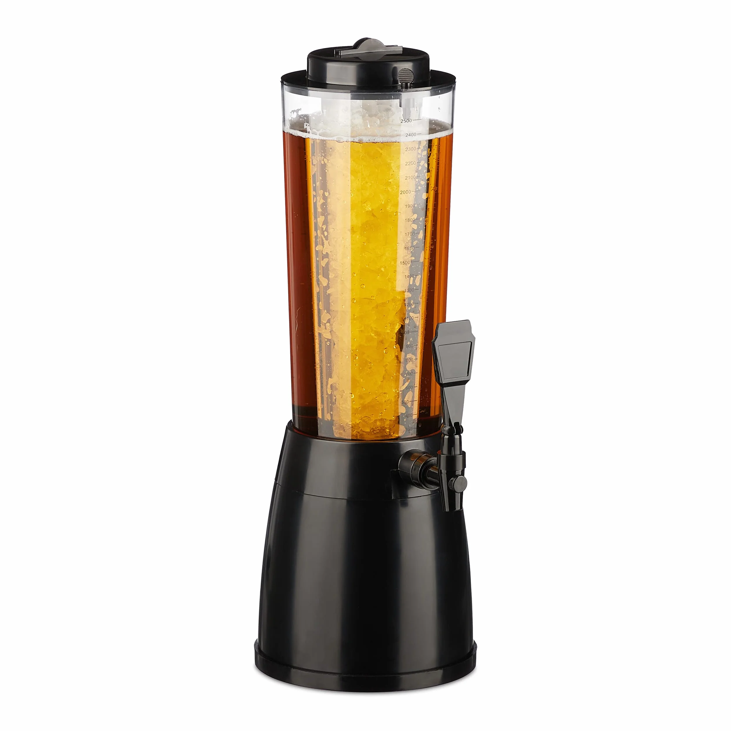Relaxdays Kolumna do piwa z kranikiem, 2,5 l, dozownik napojów z chłodzeniem, wieża piwna, ogród, kolumna do dystrybutora, przezroczysta/czarna