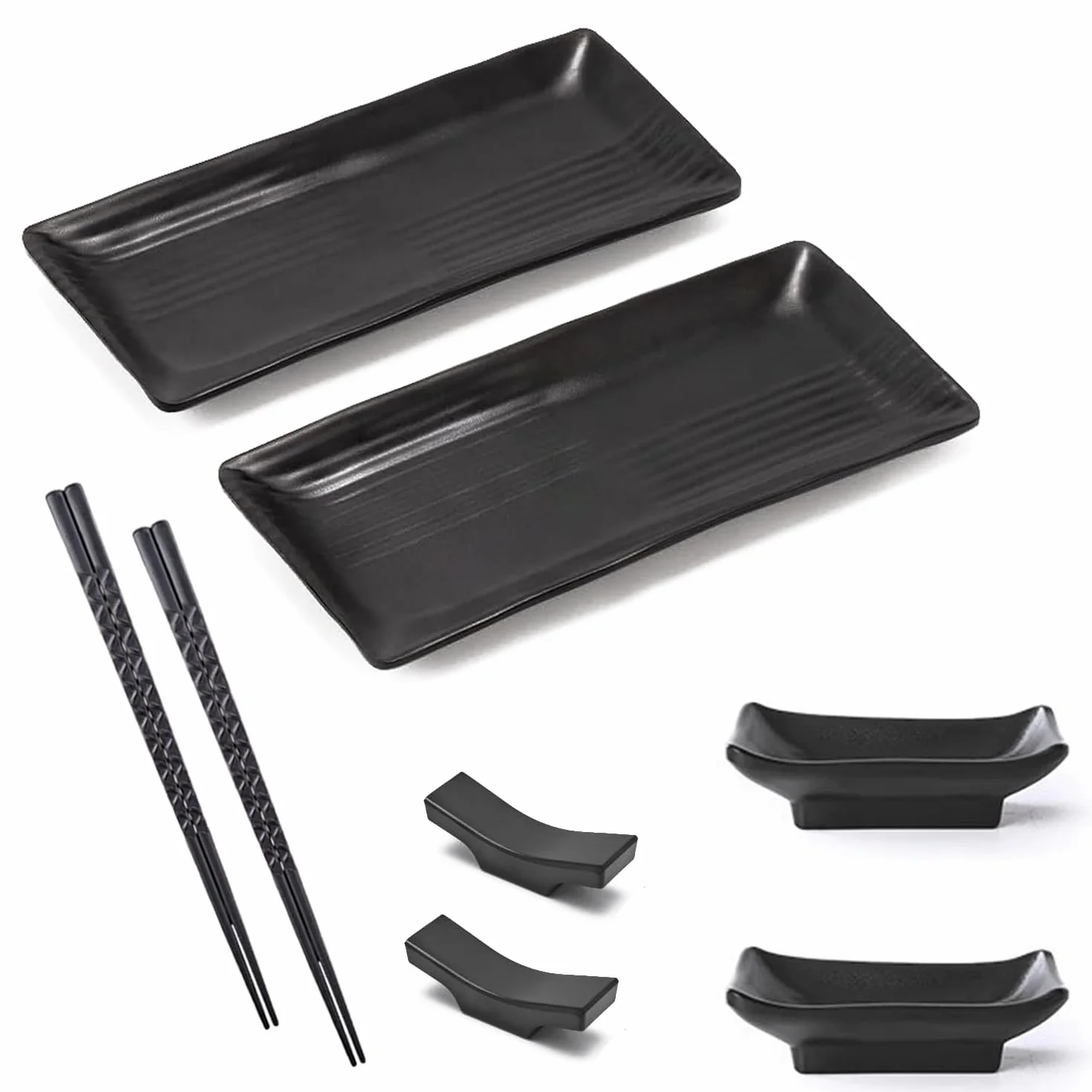 Talerz do sushi 8-częściowy łupkowy 21x10 cm z miseczkami i pałeczkami