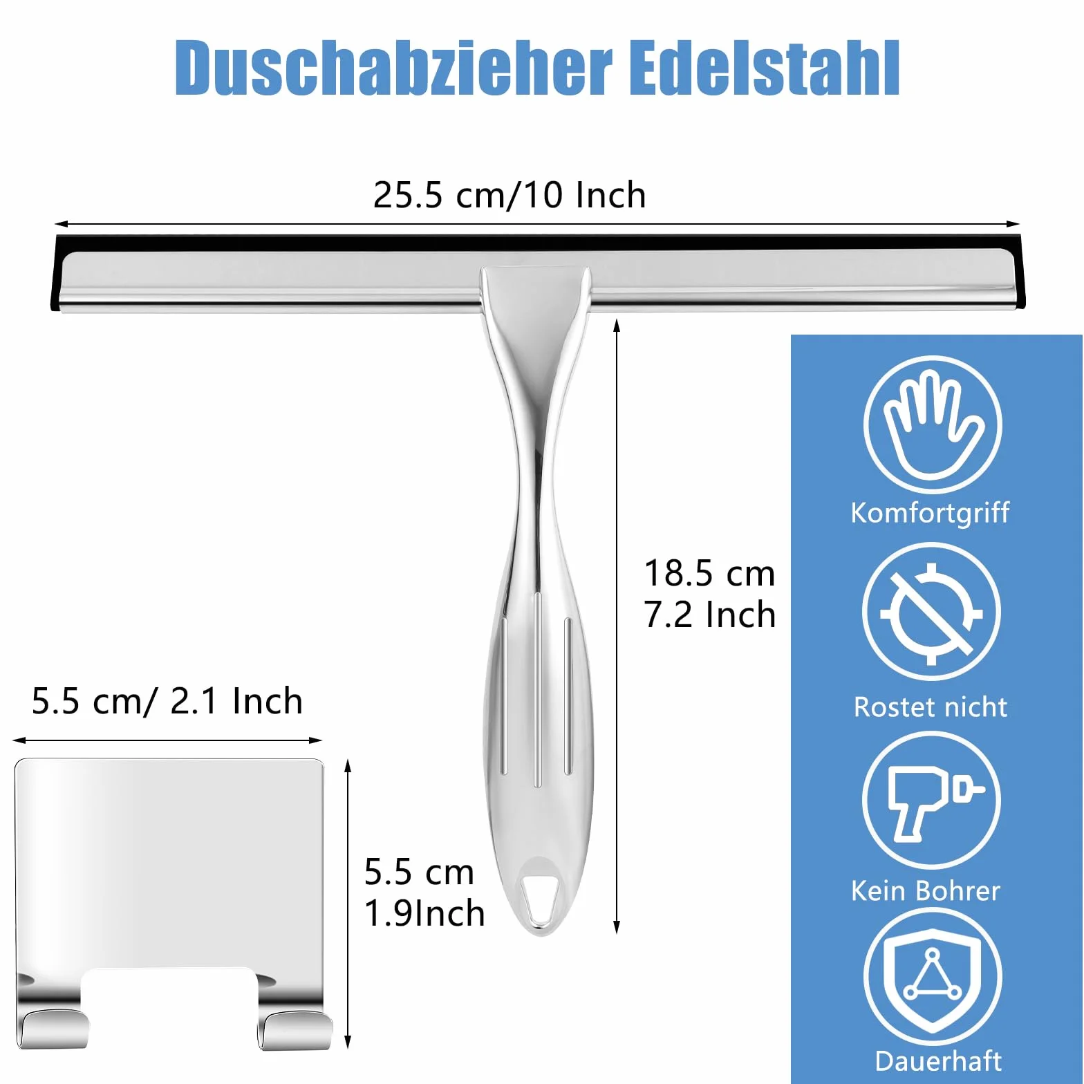 wlich Wlich-de-2431201 Ściągacz prysznicowy ze stali nierdzewnej, do szklanych drzwi, prysznica z uchwytem, spryskiwacz szyb łazienkowych, okien i szklanych lusterek samochodowych